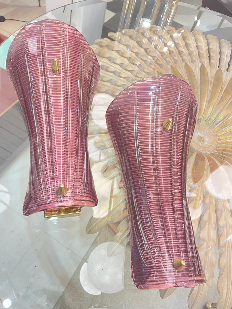 Late 20th Century Pair of Mid-Century Modern Dark Pink Murano Glass Sconces