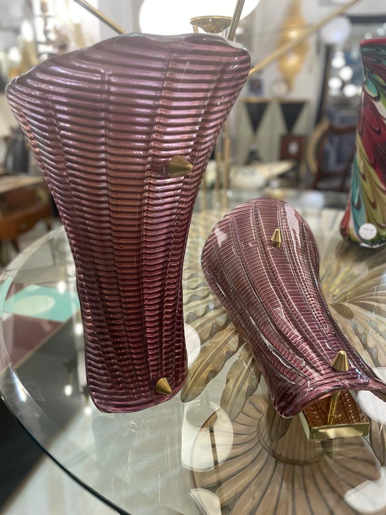 Pair of Mid-Century Modern Dark Pink Murano Glass Sconces 2