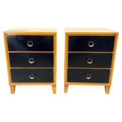 Pair of Mid-Century Modern Design Maple black Lacquer 3 drawer Nightstands