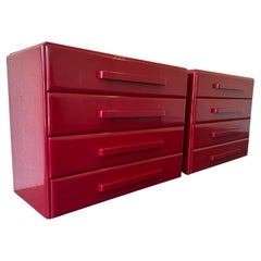 Pair of Mid-Century modern design Russel Wright Red lacquer 4 drawer dressers
