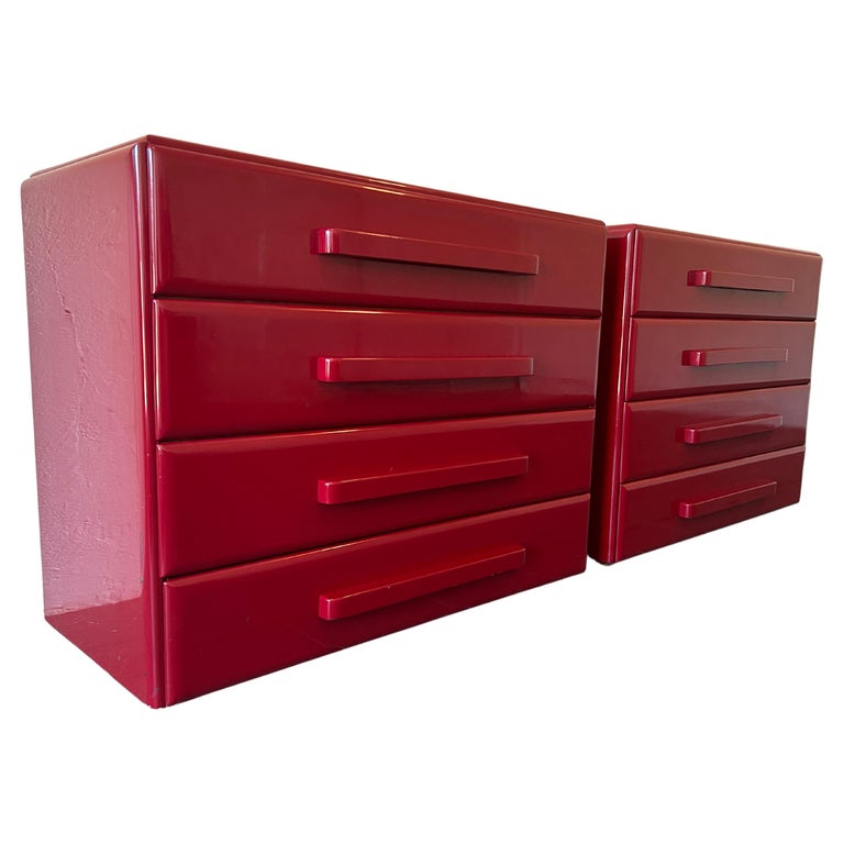 Pair of MidCentury modern design Russel Wright Red lacquer 4 drawer