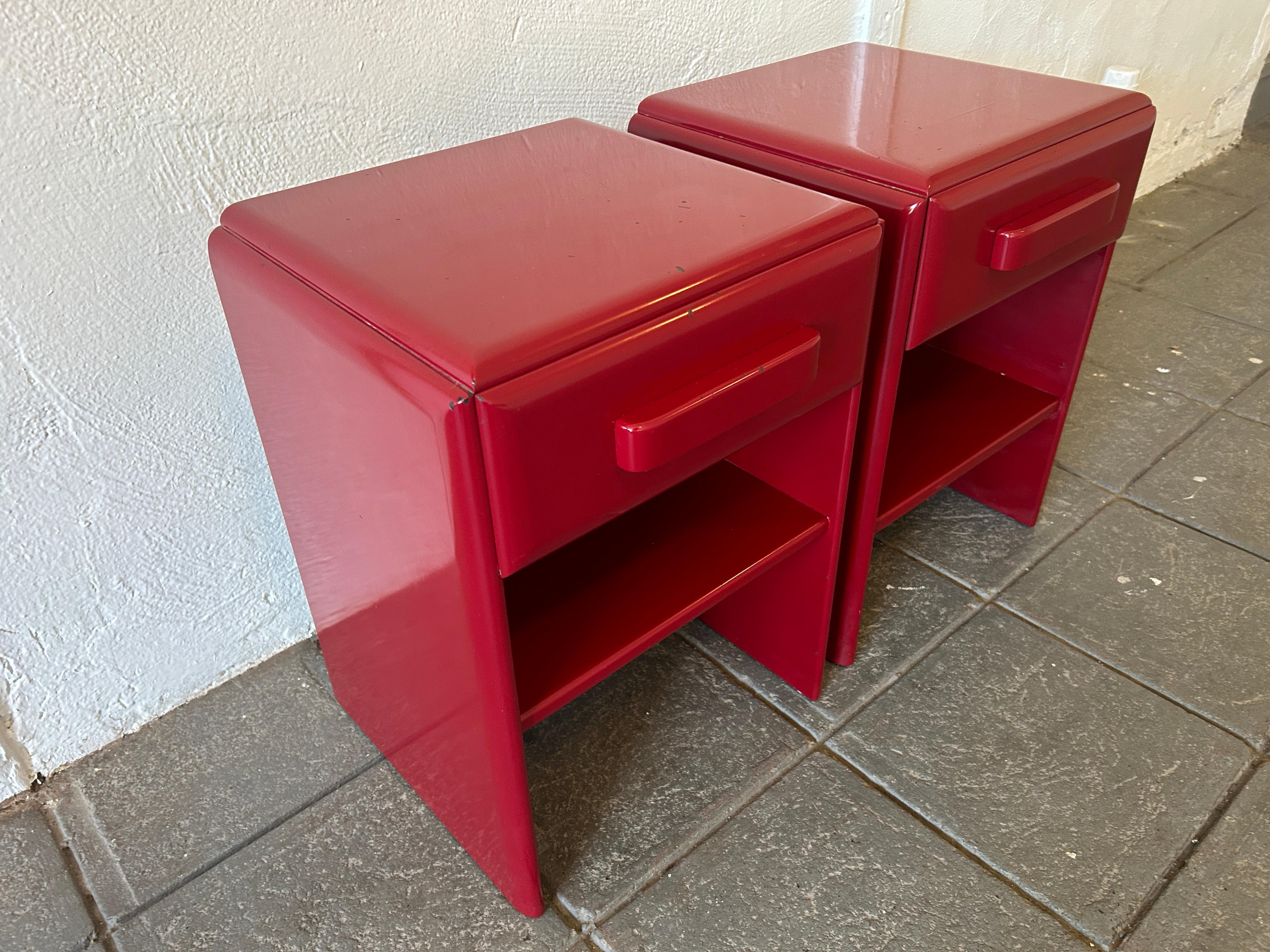 red metal bedside table