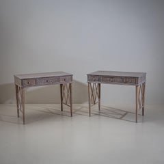 Pair of Mid-Century Modern Desks in Limed Oak, Lattice Design, 1950s