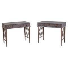 Pair of Mid-Century Modern Desks in Limed Oak, Lattice Design, 1950s