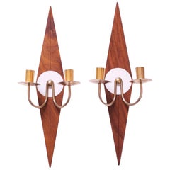 Pair of Mid-Century Modern "Diamond" Candle Wall Sconces / Candleholders