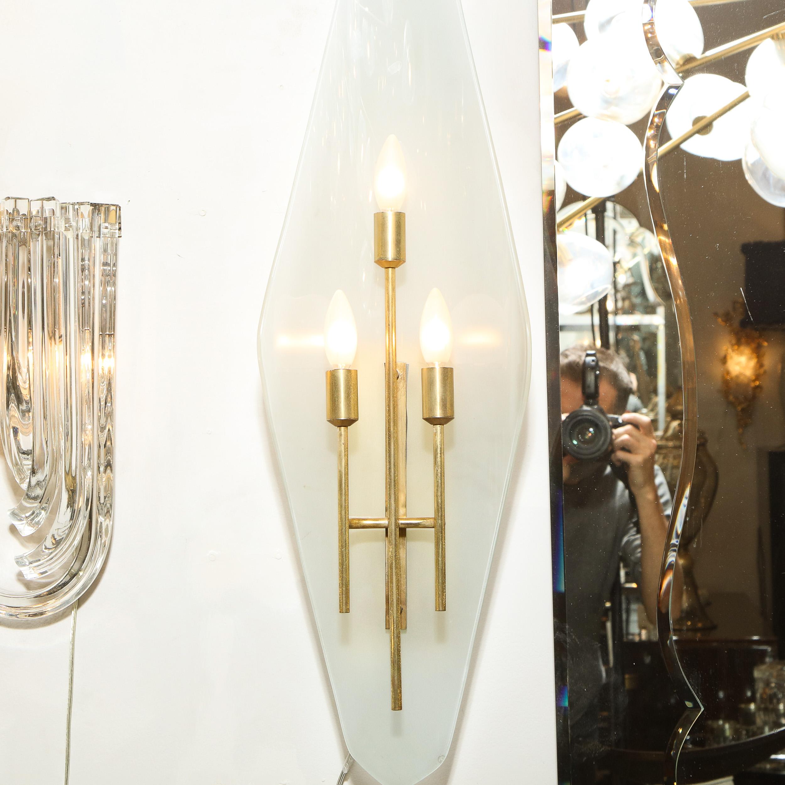 Italian Pair of Mid-Century Modern Diamond Glass Sconces w/ Brass Fittings by Gio Ponti For Sale