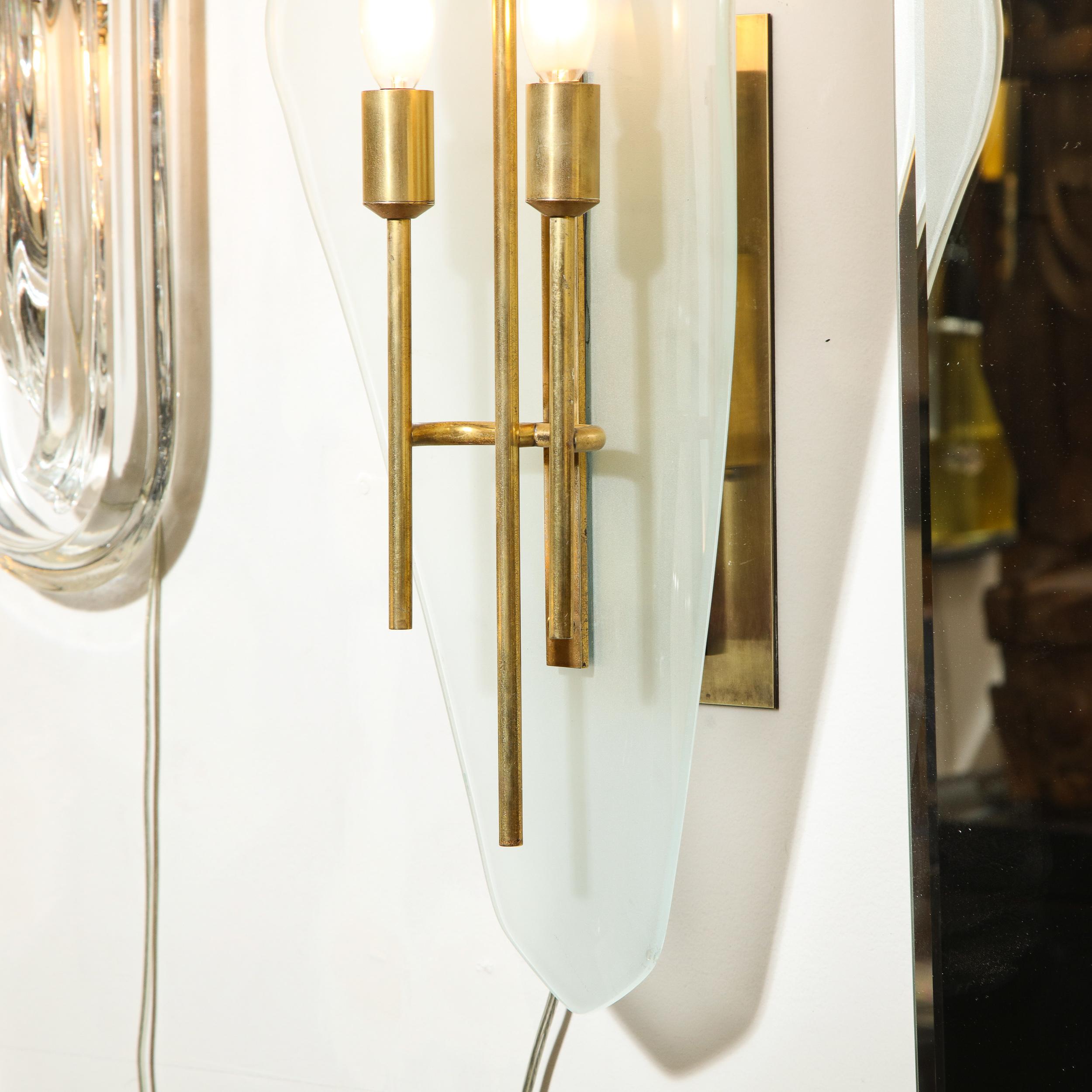 Pair of Mid-Century Modern Diamond Glass Sconces w/ Brass Fittings by Gio Ponti For Sale 1