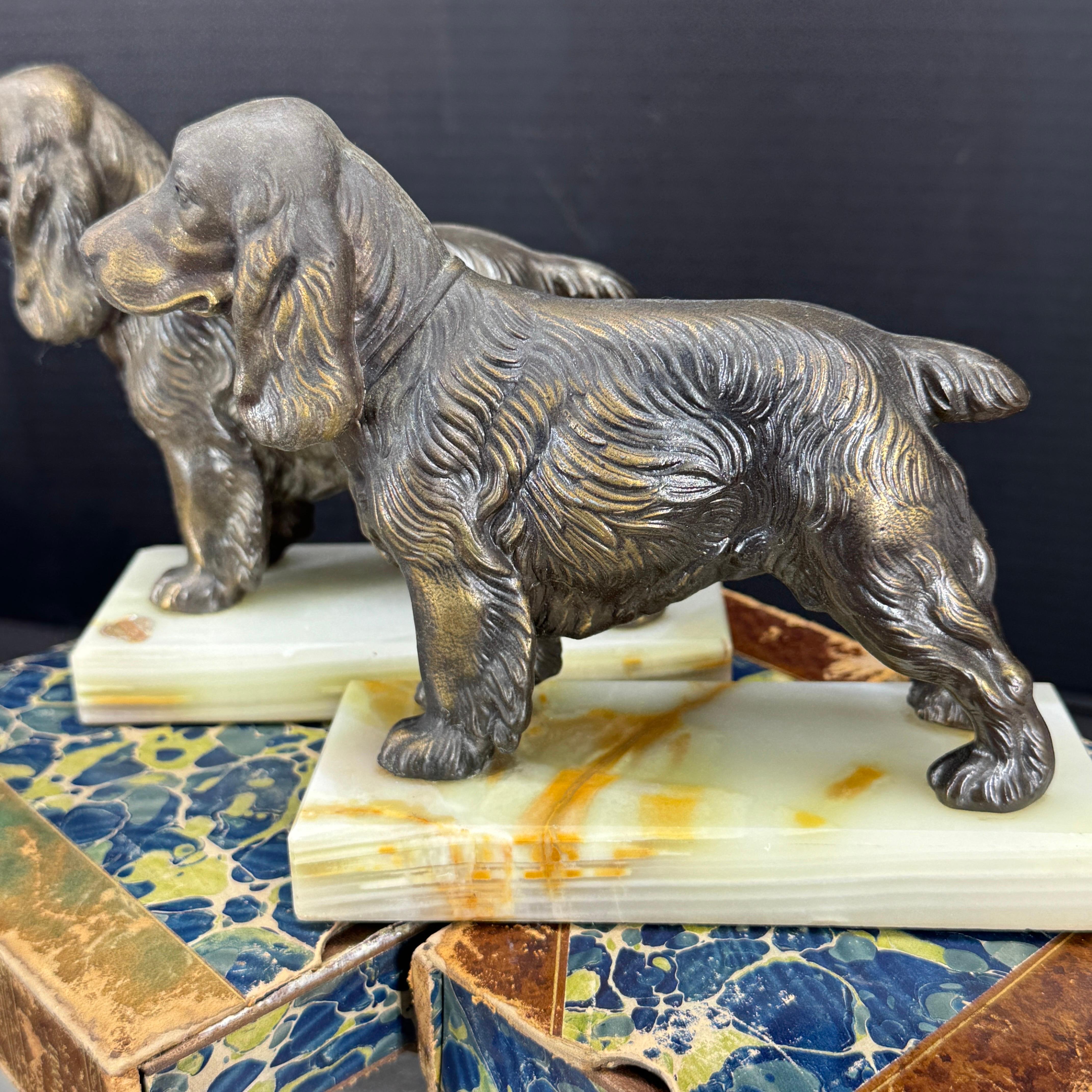 Pair of Mid-Century Modern Dog Book Ends on Onyx Bases For Sale 3