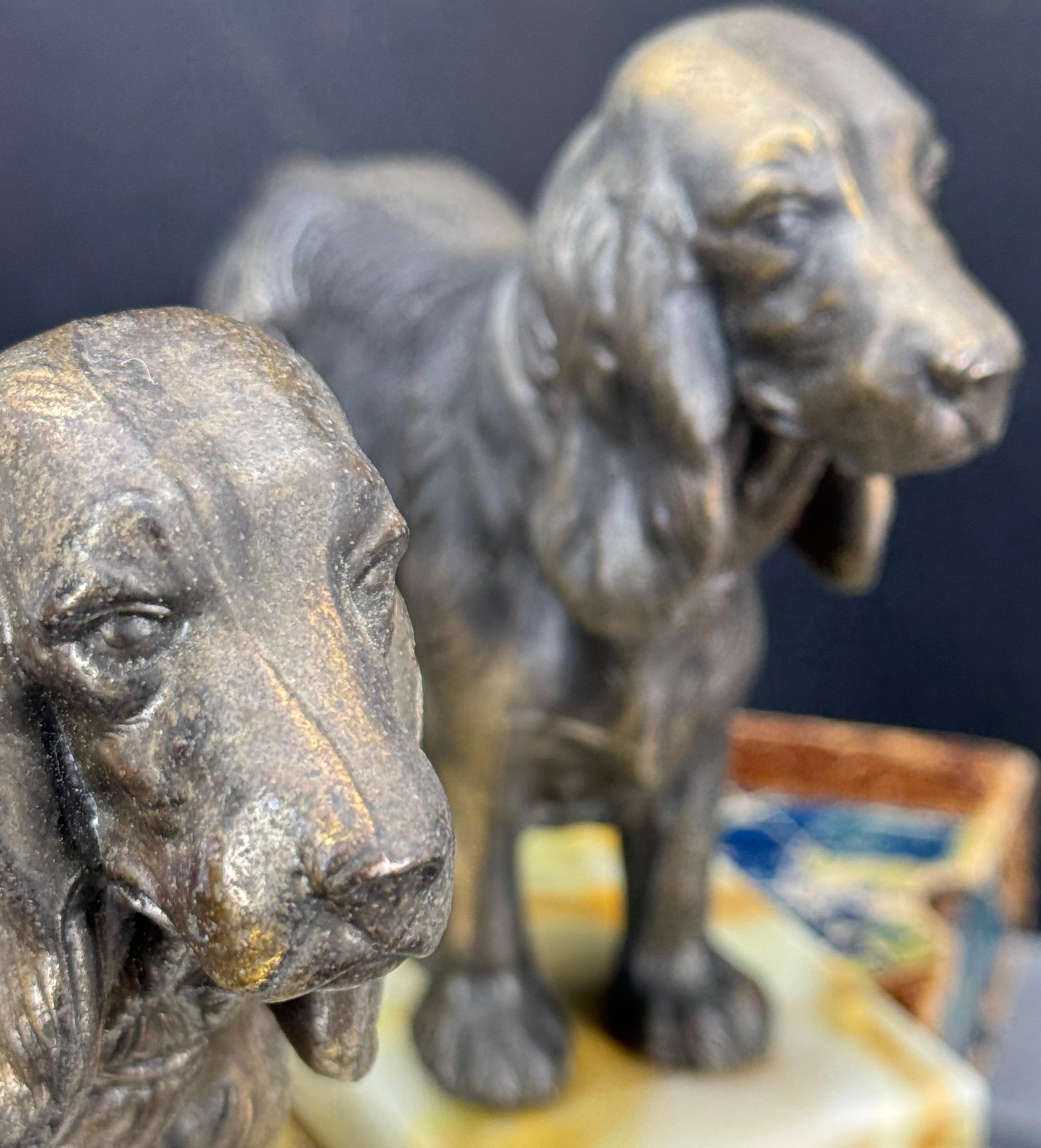 Cast Pair of Mid-Century Modern Dog Book Ends on Onyx Bases For Sale