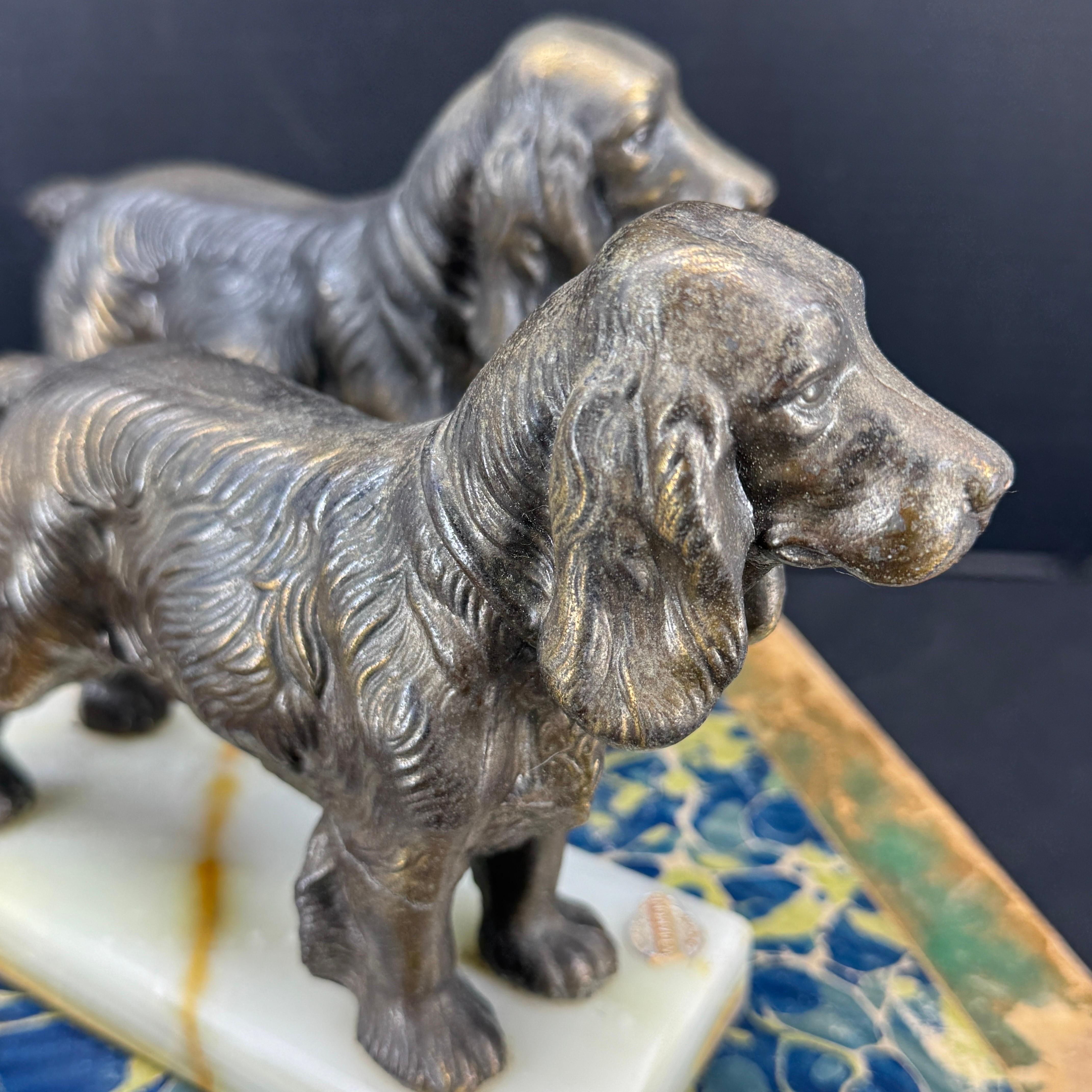 20th Century Pair of Mid-Century Modern Dog Book Ends on Onyx Bases For Sale