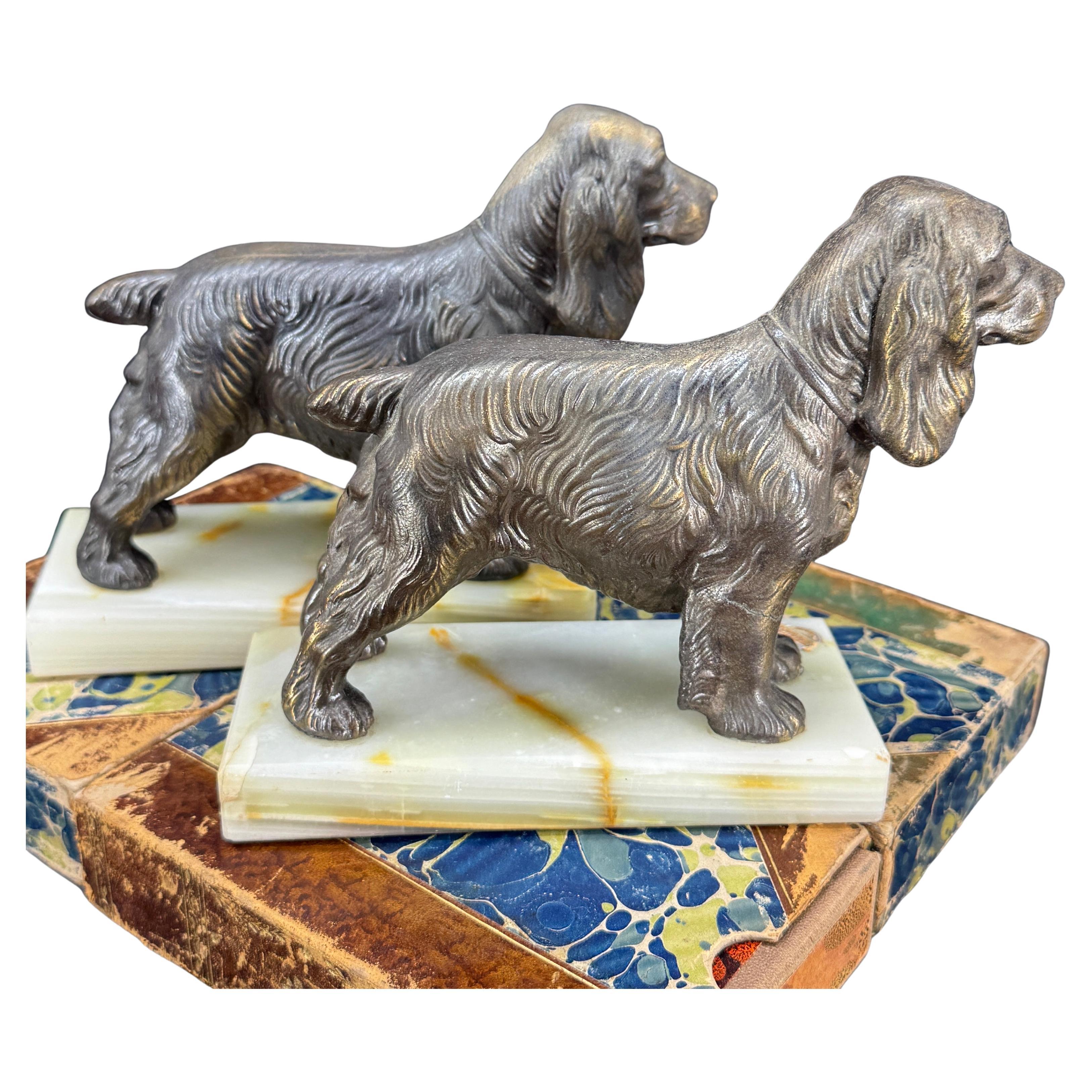 Pair of Mid-Century Modern Dog Book Ends on Onyx Bases