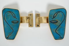 Exceptional Pair of Mid Century Enameled Brass Door Handles Pharmacy Snake