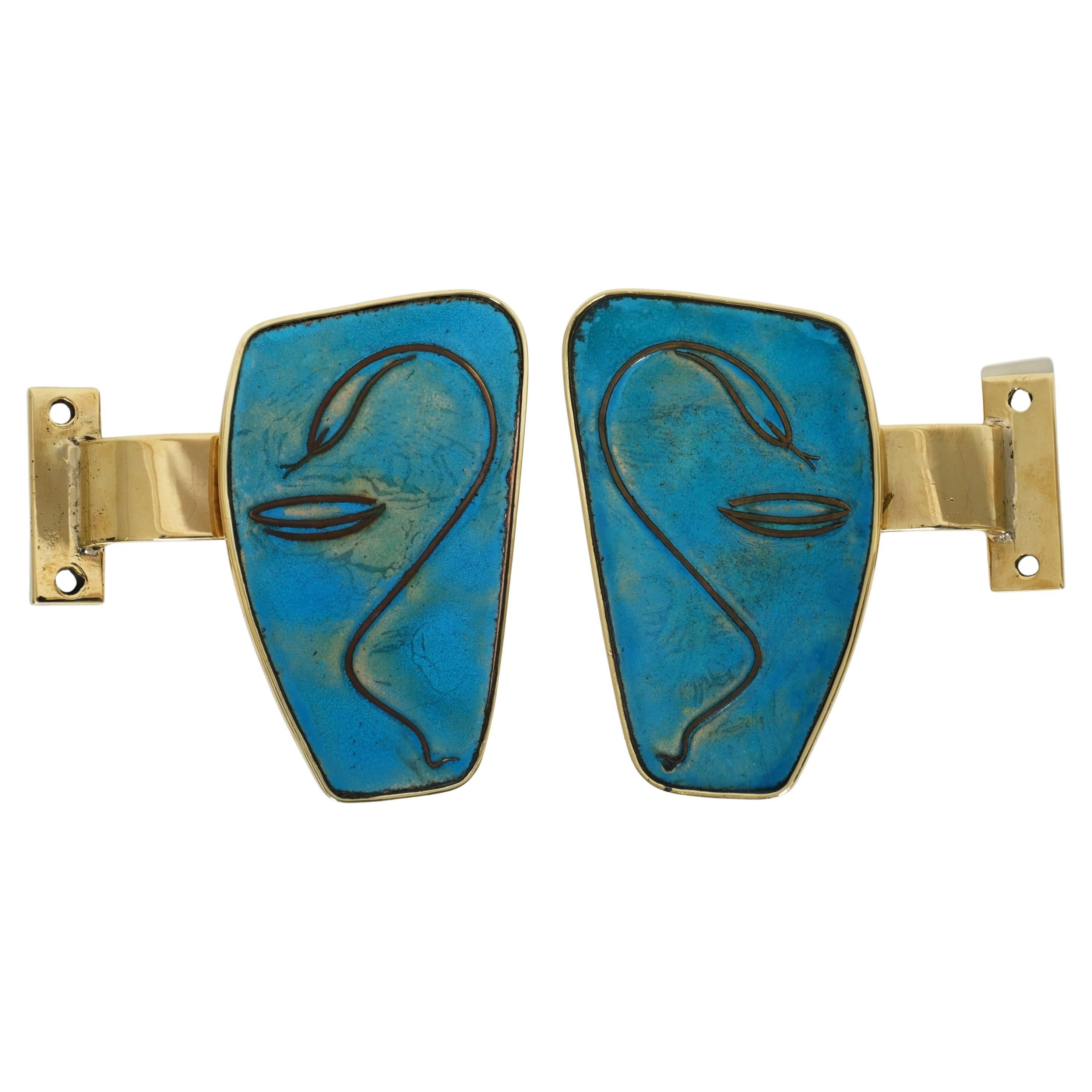 Exceptional Pair of Mid Century Enameled Brass Door Handles Pharmacy Snake