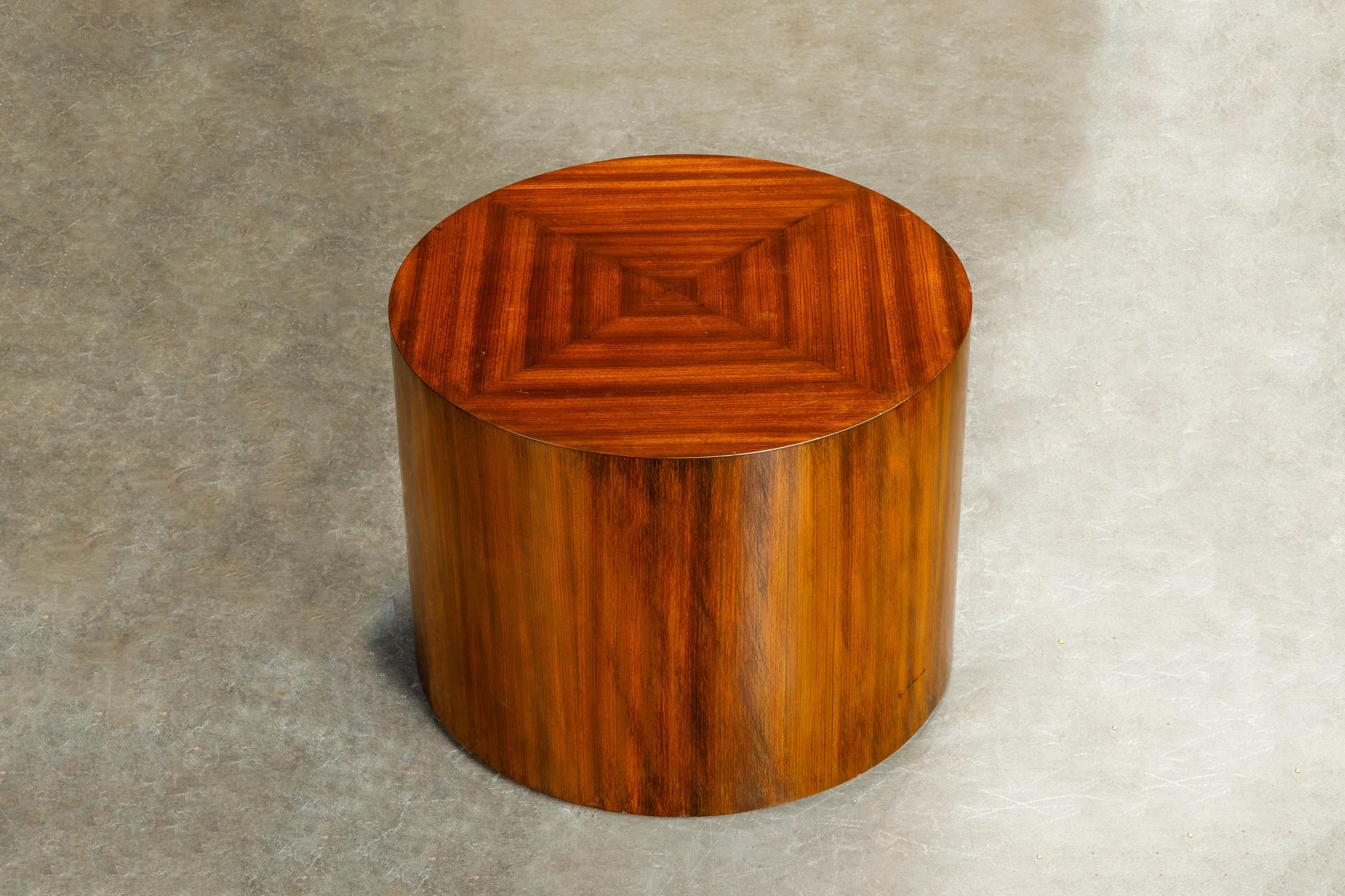 Pair of Mid-Century Modern Drum Form Wood Side Tables / Pedestals, circa 1970s 4