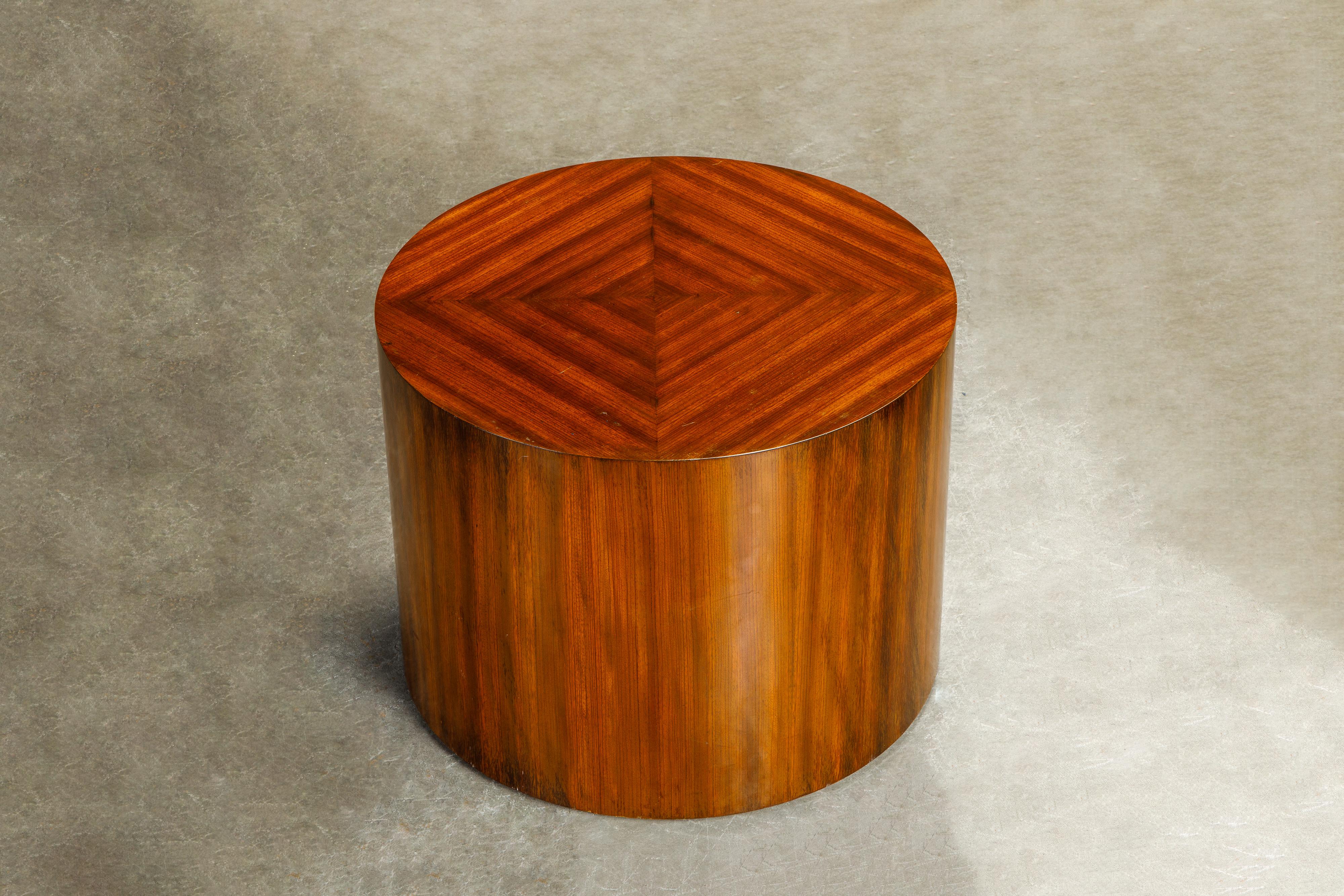 Pair of Mid-Century Modern Drum Form Wood Side Tables / Pedestals, circa 1970s 5