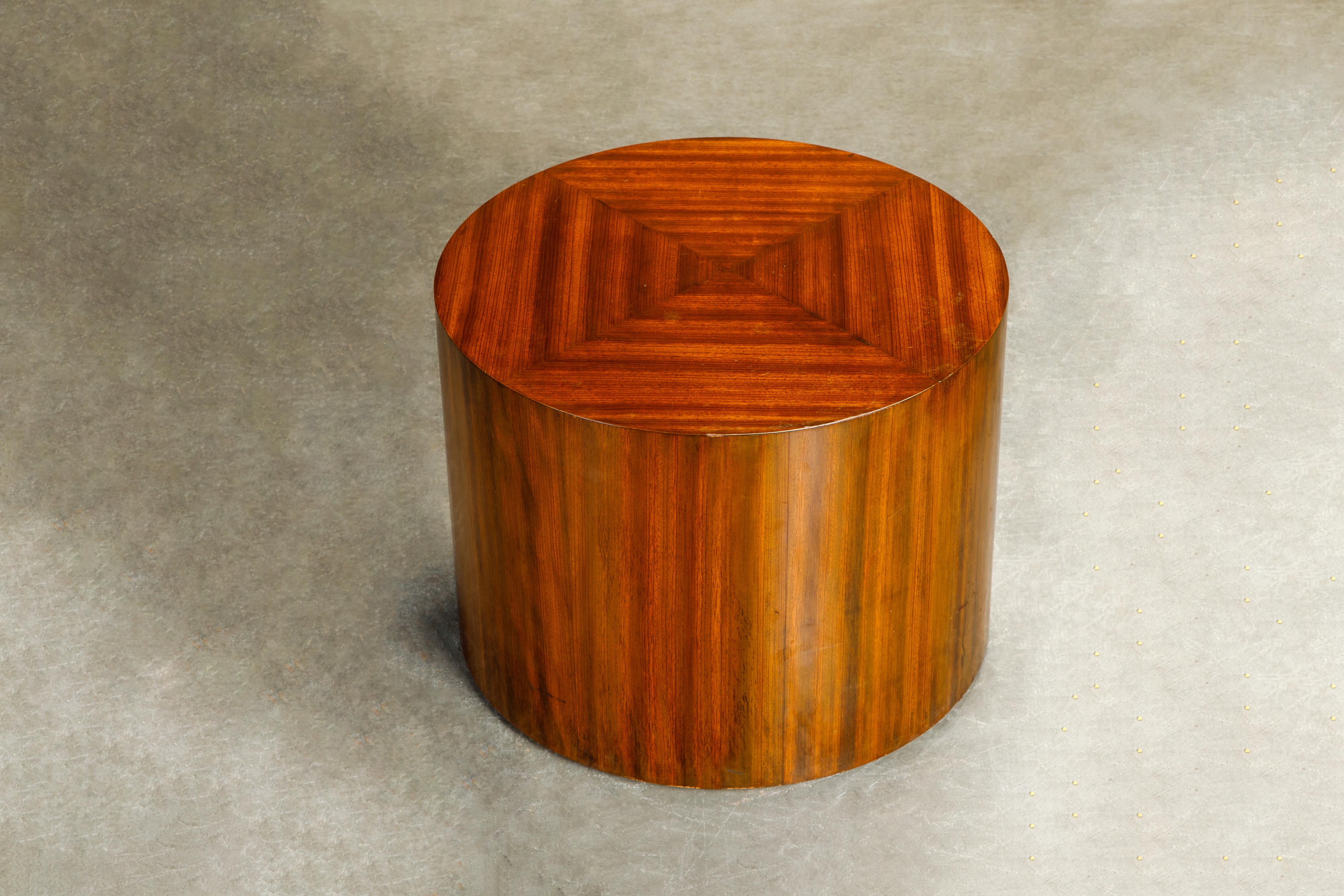 Pair of Mid-Century Modern Drum Form Wood Side Tables / Pedestals, circa 1970s 6