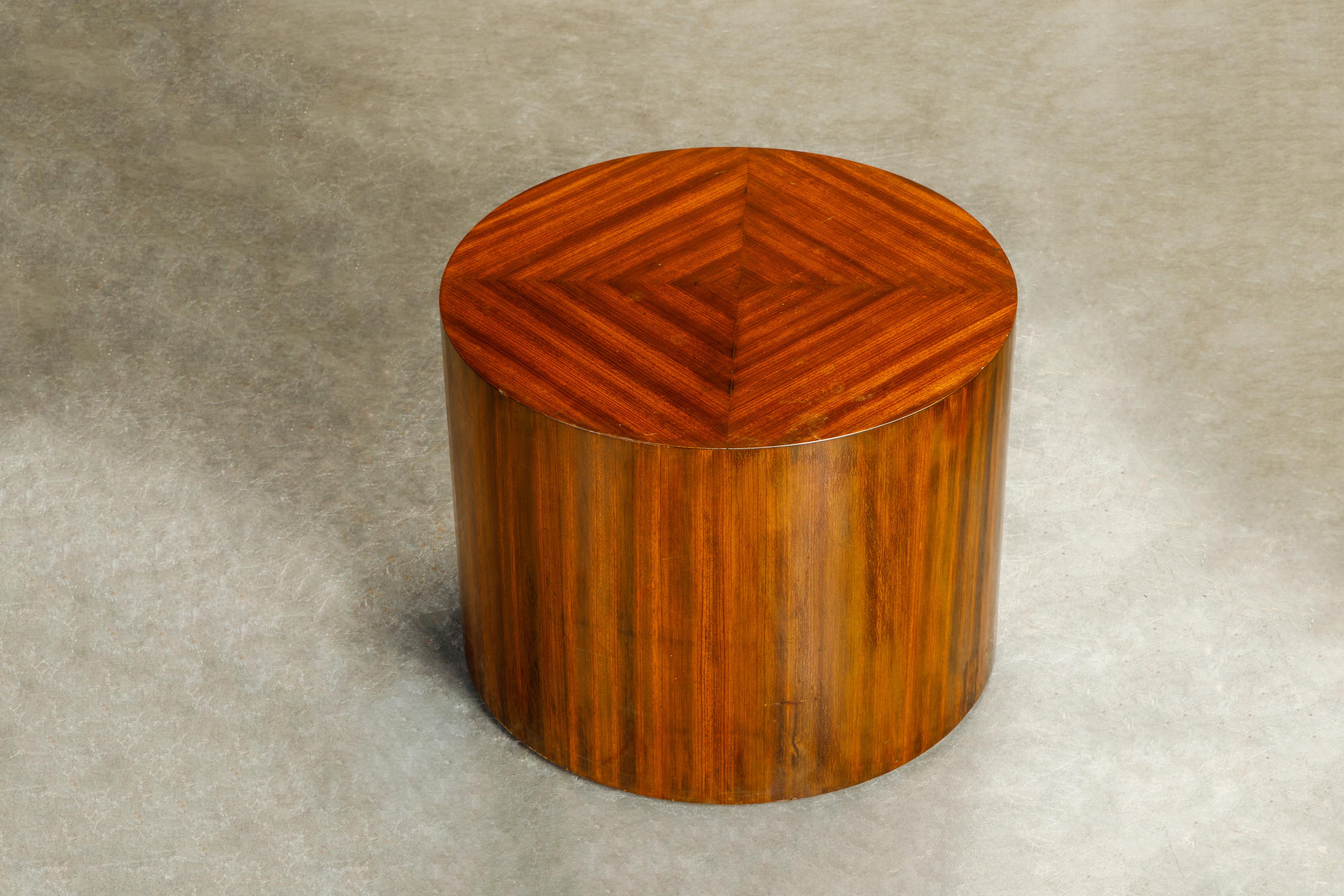 Pair of Mid-Century Modern Drum Form Wood Side Tables / Pedestals, circa 1970s 7