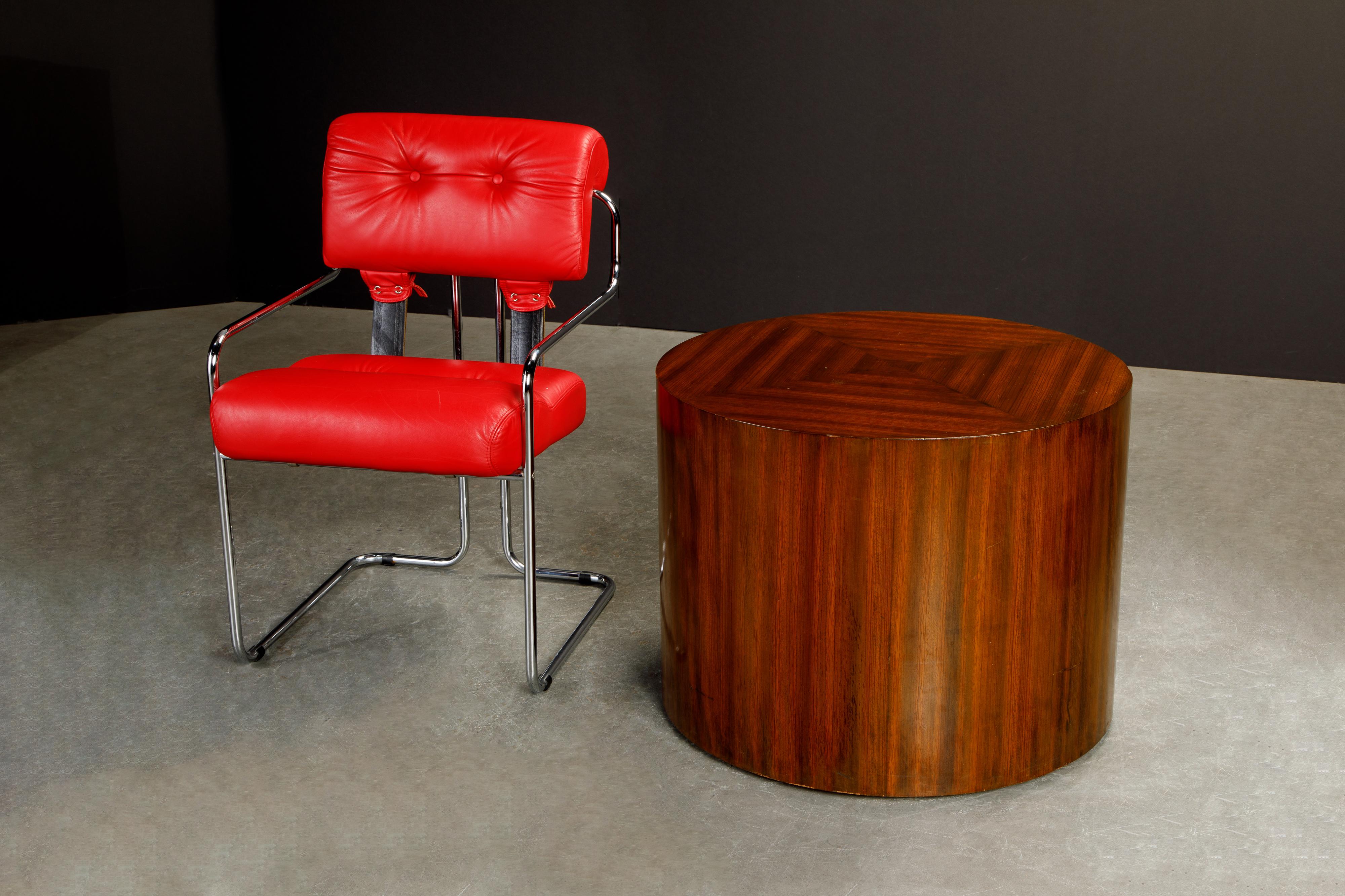 Pair of Mid-Century Modern Drum Form Wood Side Tables / Pedestals, circa 1970s 1