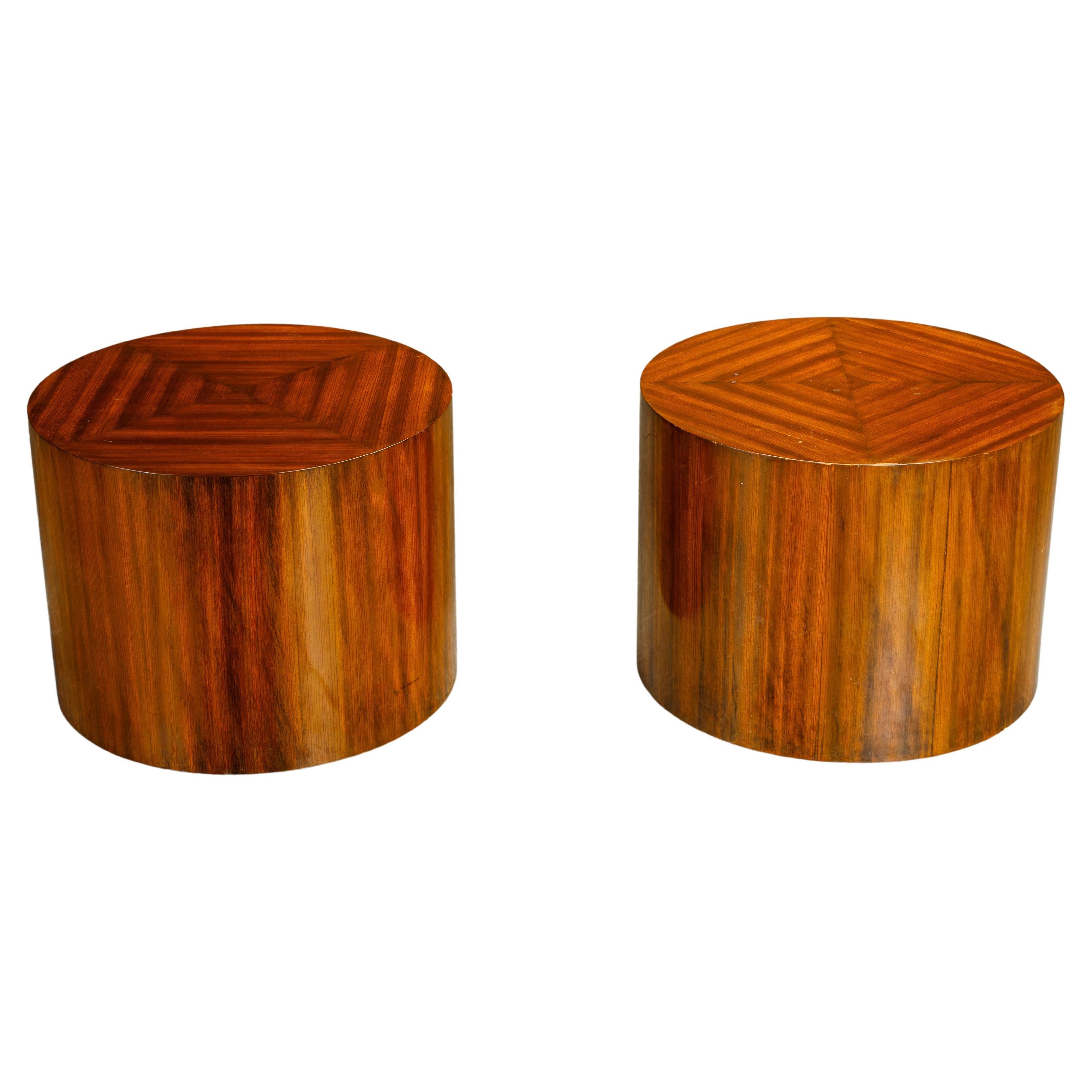 Pair of Mid-Century Modern Drum Form Wood Side Tables / Pedestals, circa 1970s