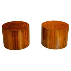 Pair of Mid-Century Modern Drum Form Wood Side Tables / Pedestals, circa 1970s