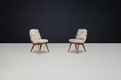 Pair of Mid-Century Modern Easy Chairs in Beech and Original Upholstery 1960s