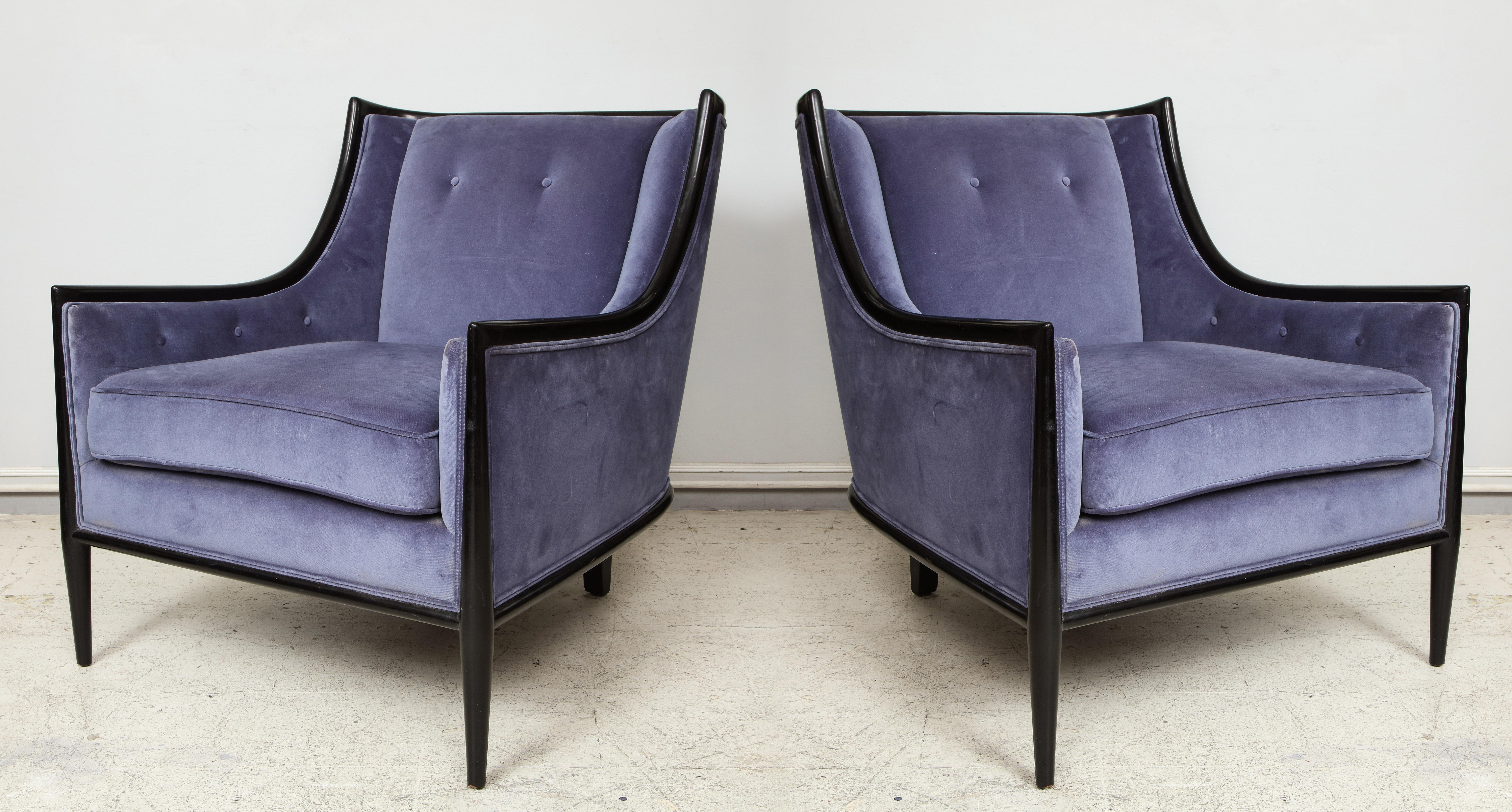 Pair of Mid-Century Modern ebonized armchairs.