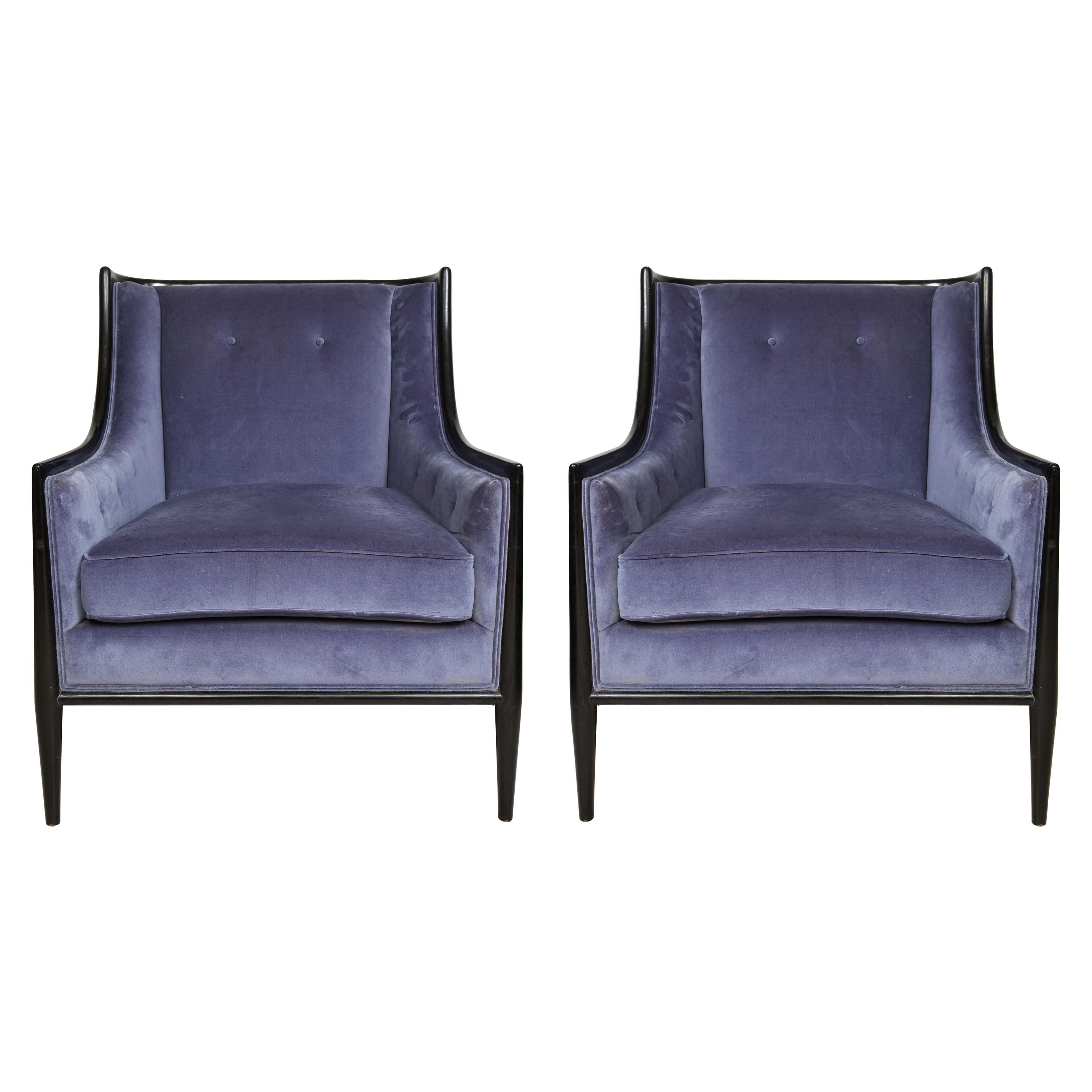 Pair of Mid-Century Modern Ebonized Armchairs