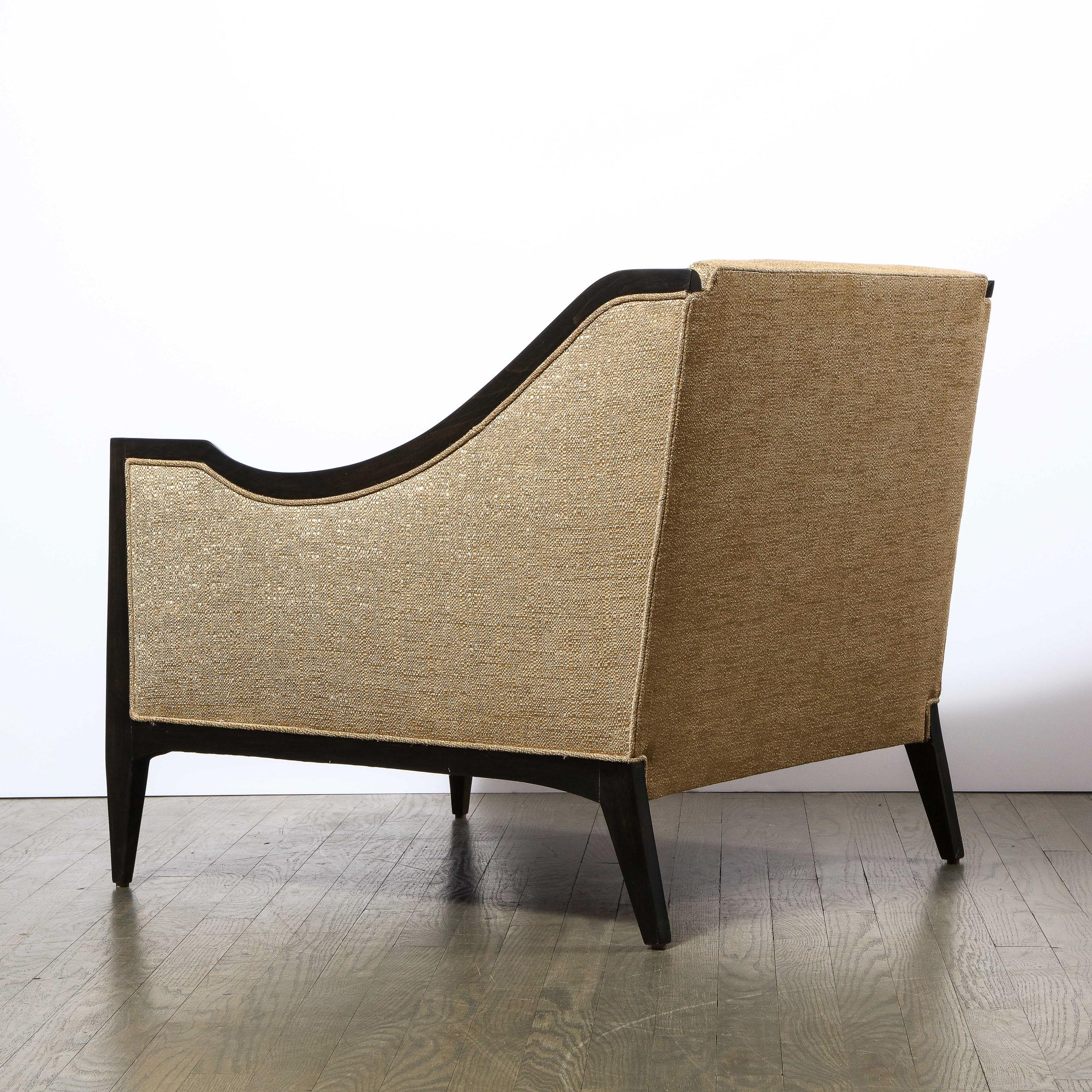 Pair of Mid-Century Modern Ebonized Walnut Club Chairs in Gold Holly Hunt Fabric 5