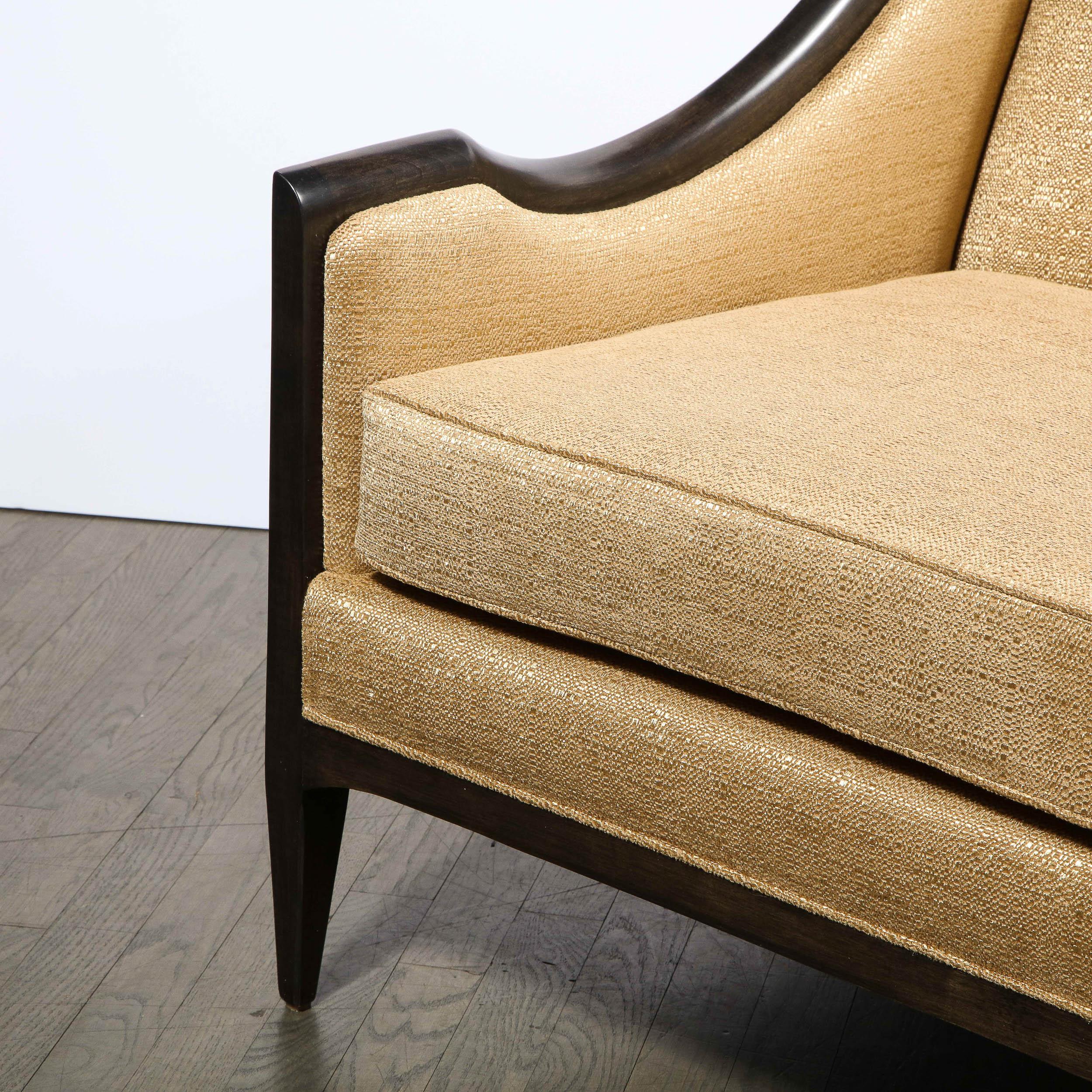 Pair of Mid-Century Modern Ebonized Walnut Club Chairs in Gold Holly Hunt Fabric 8