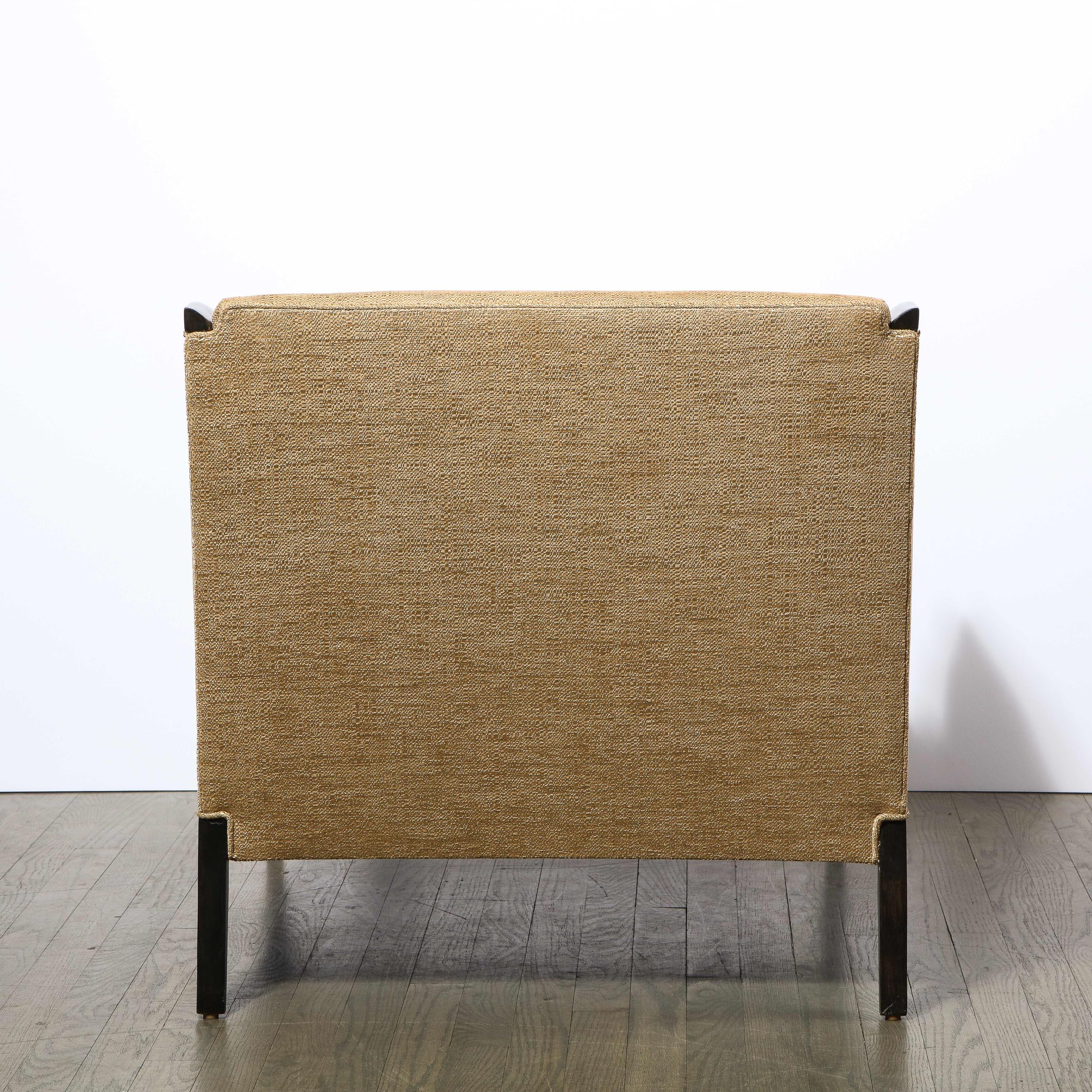 Pair of Mid-Century Modern Ebonized Walnut Club Chairs in Gold Holly Hunt Fabric 4