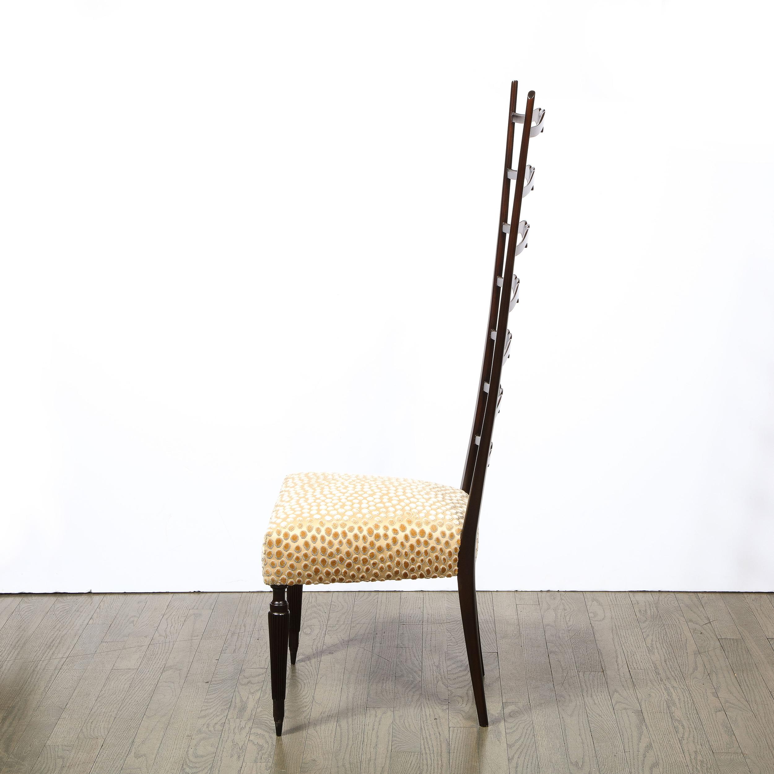 Pair of Mid-Century Modern Ebonized Walnut & Gauffraged Velvet Ladderback Chairs 6