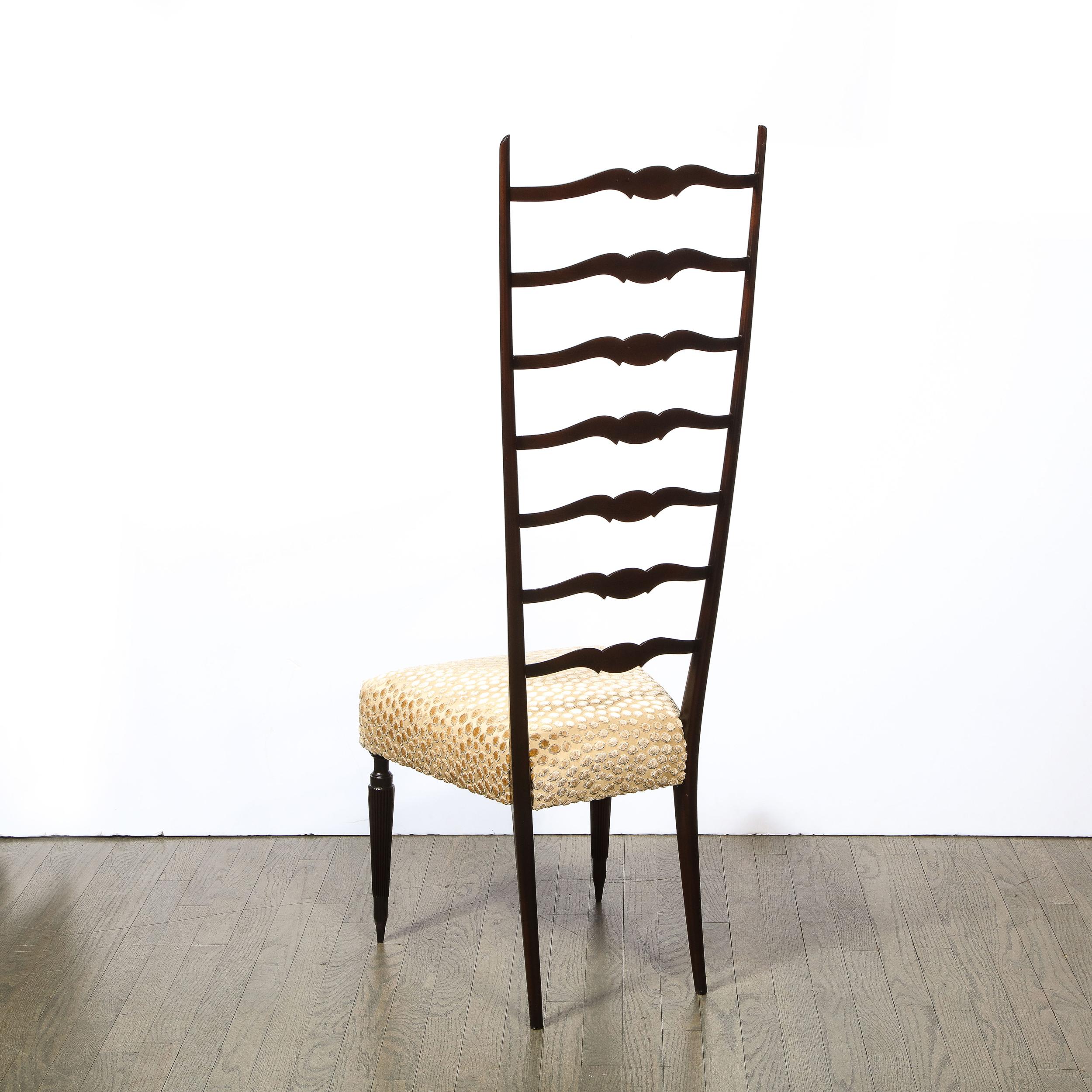 Pair of Mid-Century Modern Ebonized Walnut & Gauffraged Velvet Ladderback Chairs 7