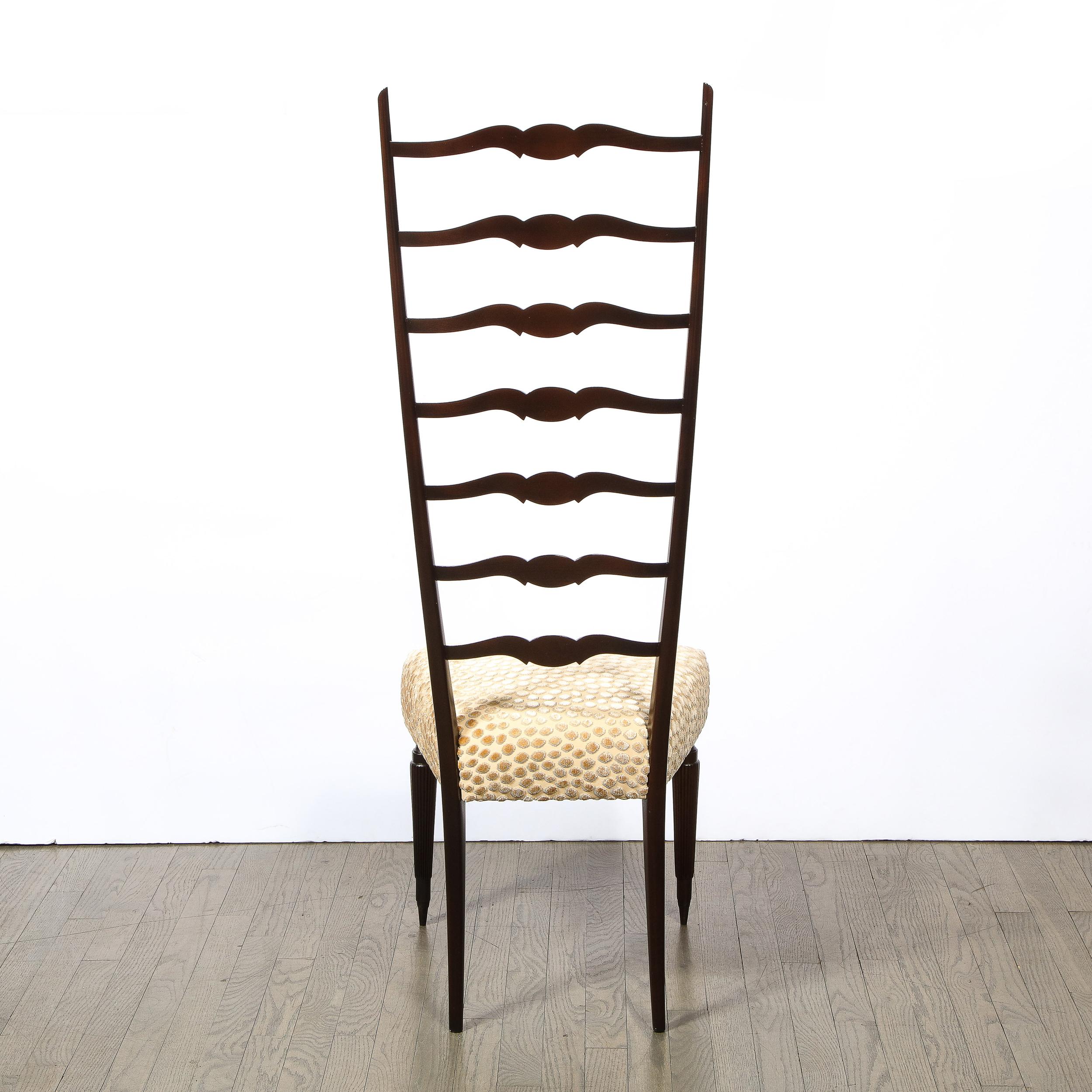 Pair of Mid-Century Modern Ebonized Walnut & Gauffraged Velvet Ladderback Chairs 8