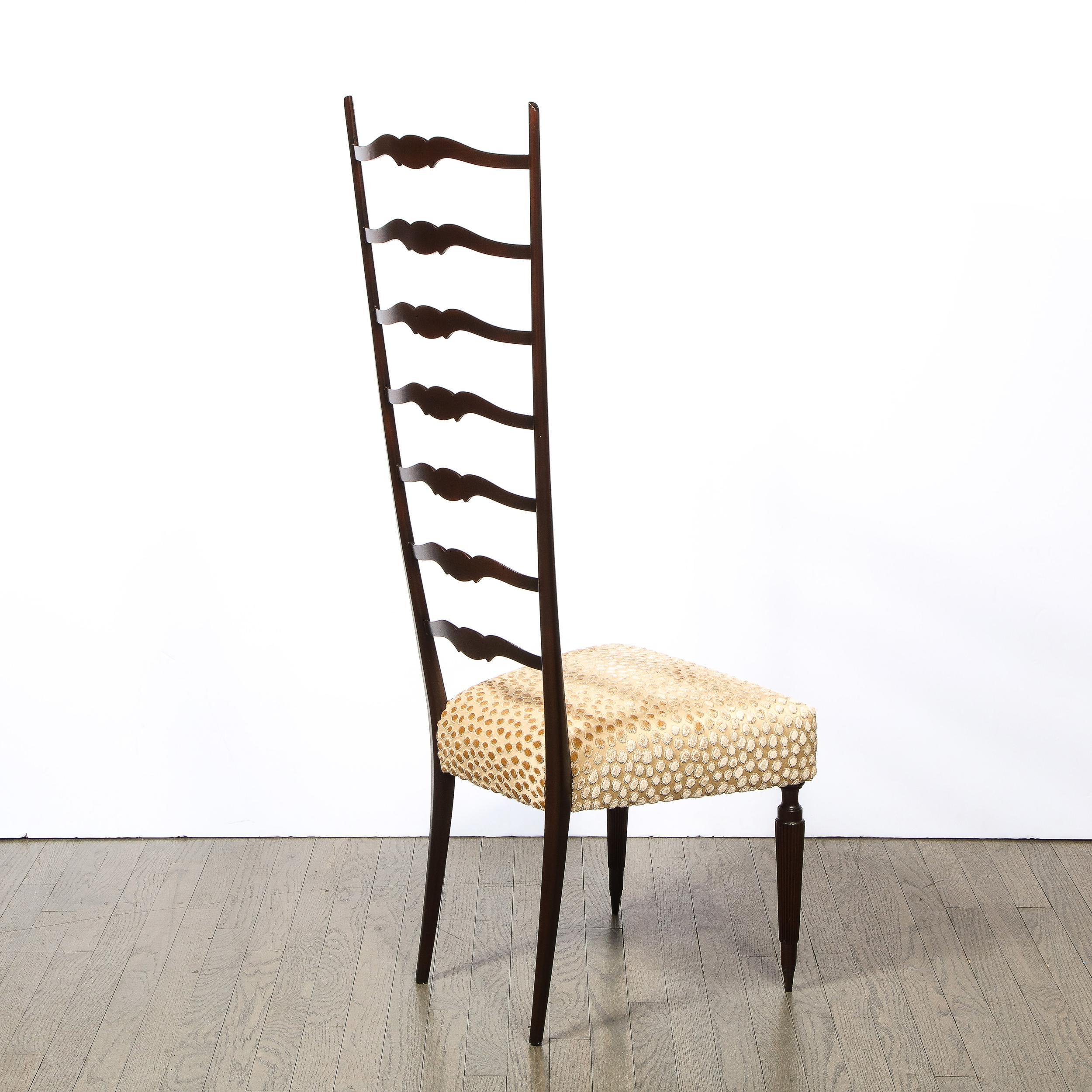 Pair of Mid-Century Modern Ebonized Walnut & Gauffraged Velvet Ladderback Chairs 9