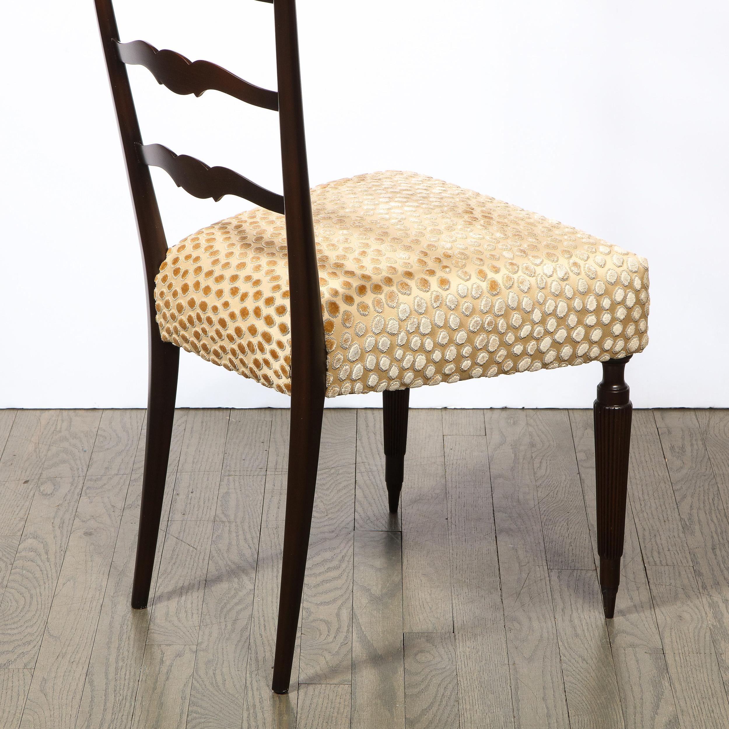 Pair of Mid-Century Modern Ebonized Walnut & Gauffraged Velvet Ladderback Chairs 10