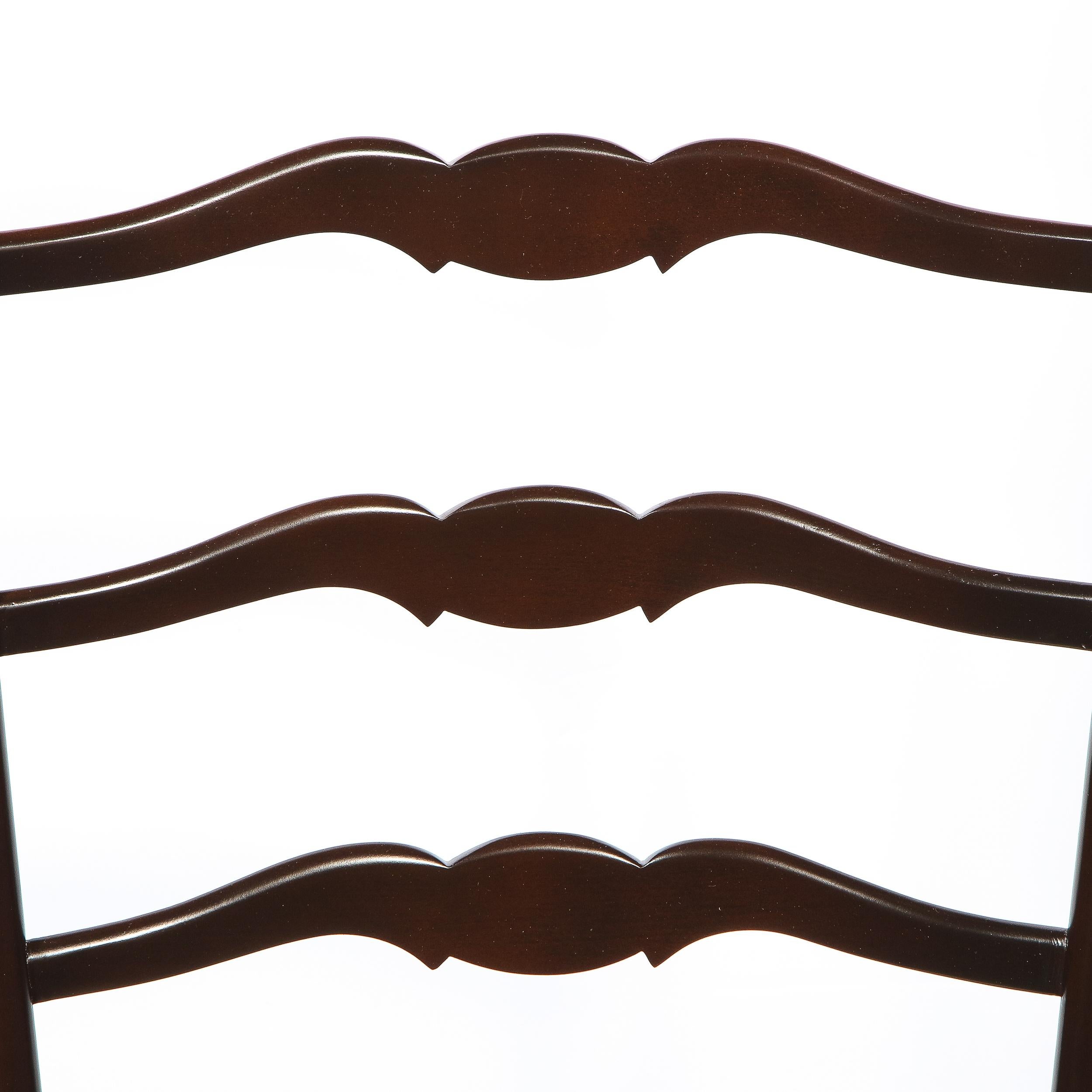 Pair of Mid-Century Modern Ebonized Walnut & Gauffraged Velvet Ladderback Chairs 1