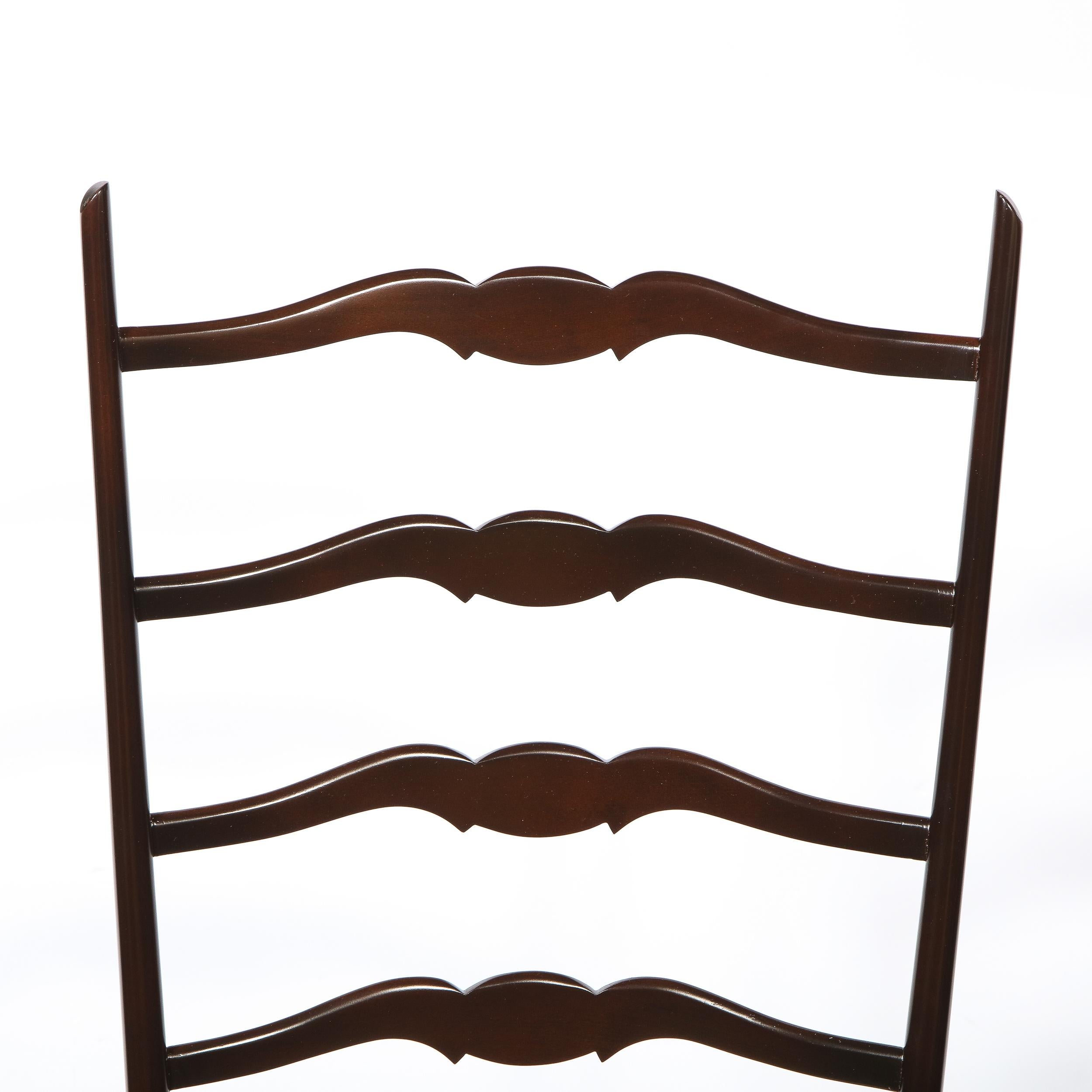 Pair of Mid-Century Modern Ebonized Walnut & Gauffraged Velvet Ladderback Chairs 2