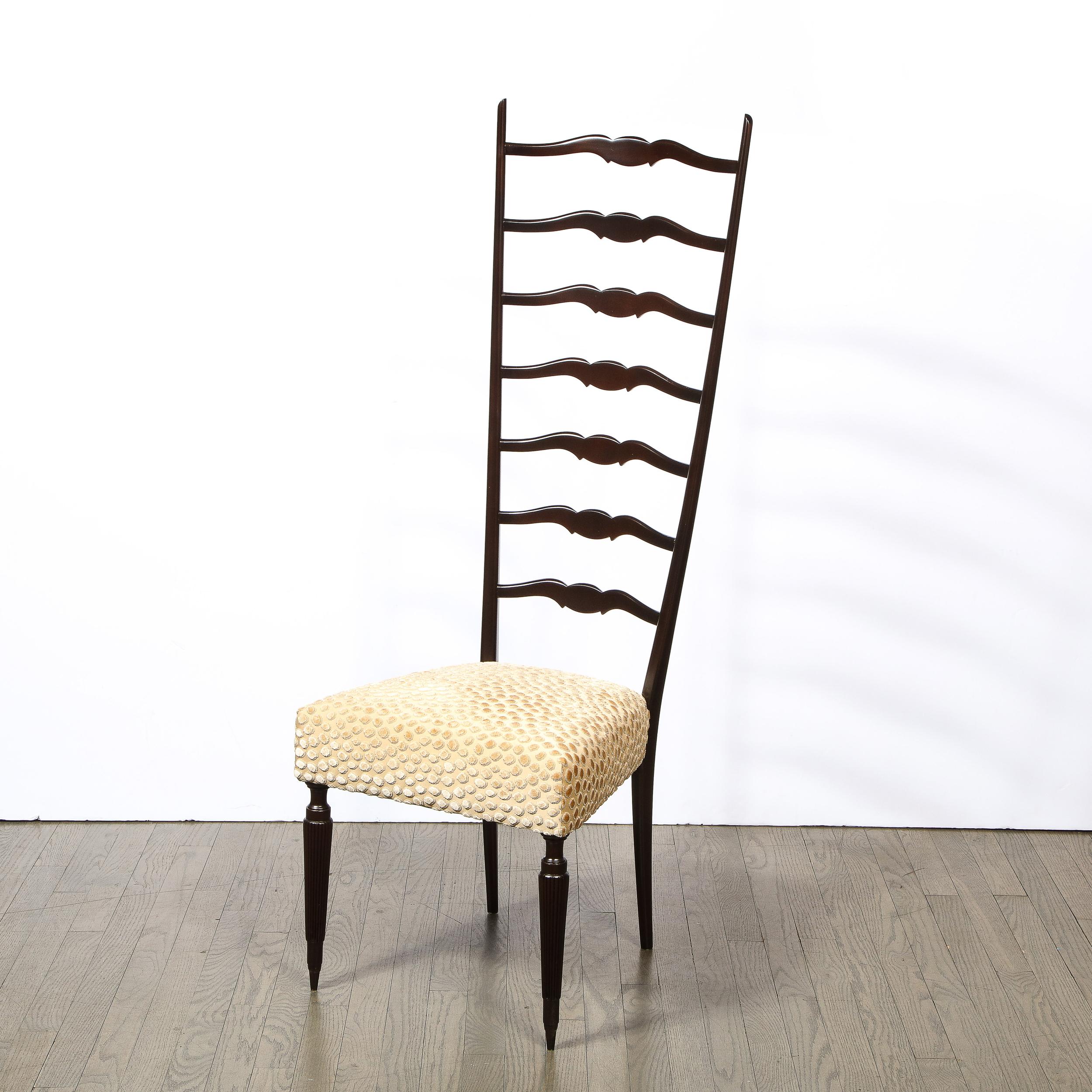 Pair of Mid-Century Modern Ebonized Walnut & Gauffraged Velvet Ladderback Chairs 3