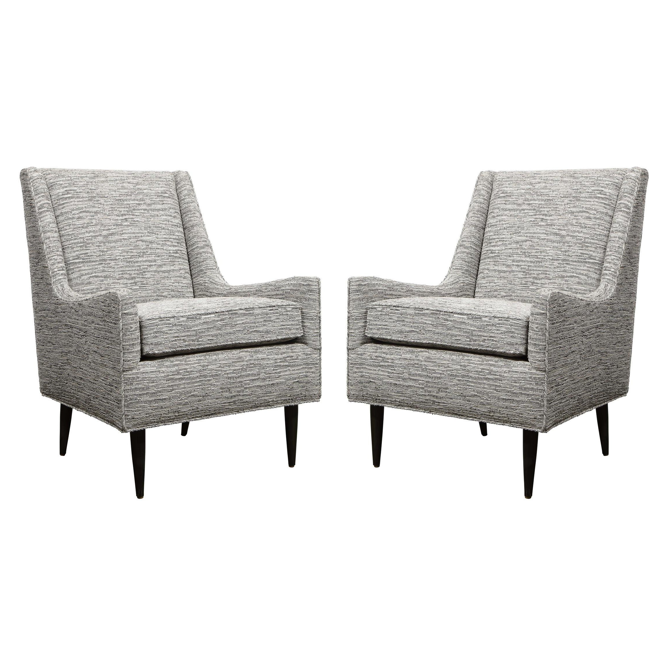 Pair of Mid Century Modern Ebonized Walnut Lounge Chairs in Holly Hunt Fabric