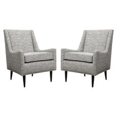Pair of Mid Century Modern Ebonized Walnut Lounge Chairs in Holly Hunt Fabric