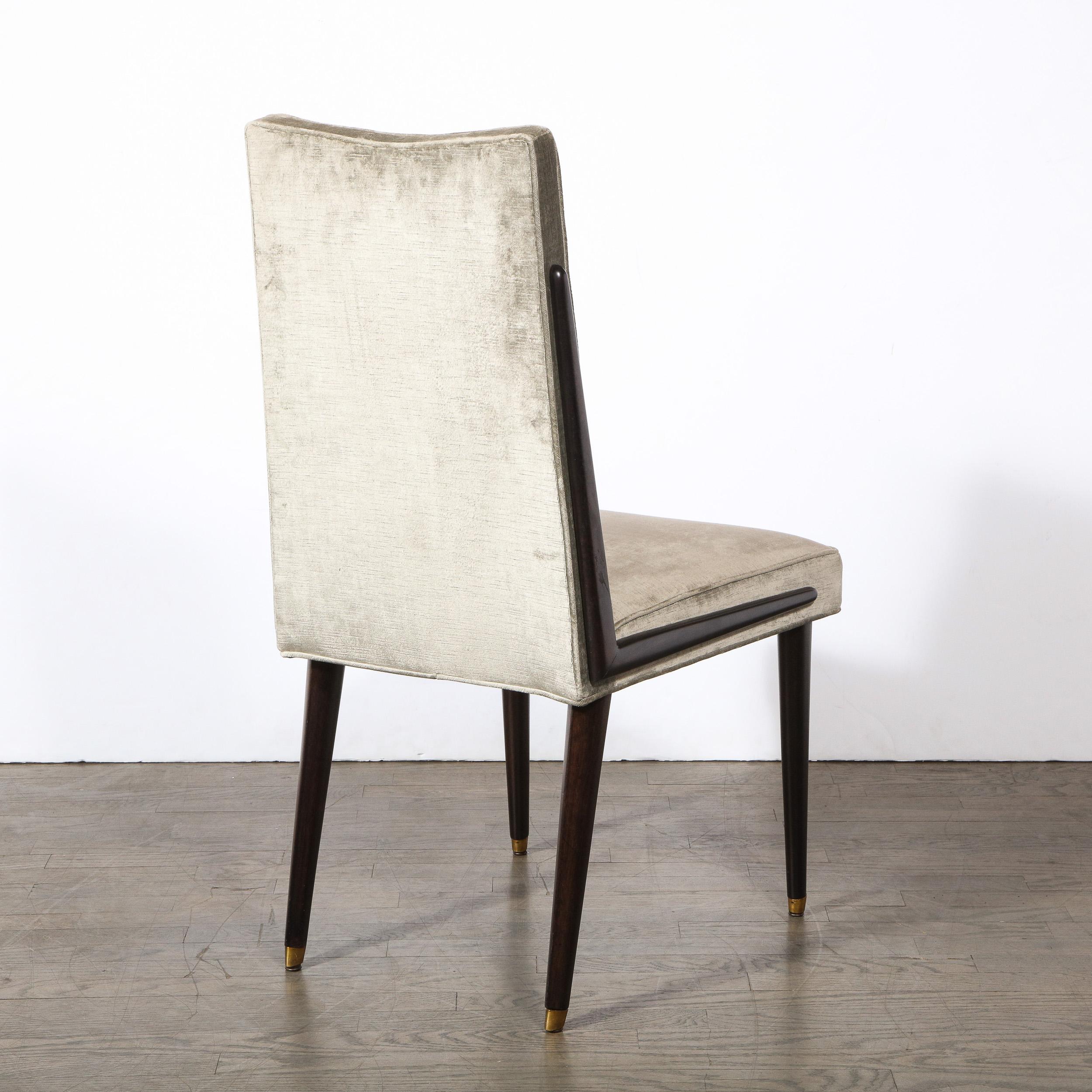 Pair of Mid-Century Modern Ebonized Walnut & Platinum Velvet Side Chairs 5