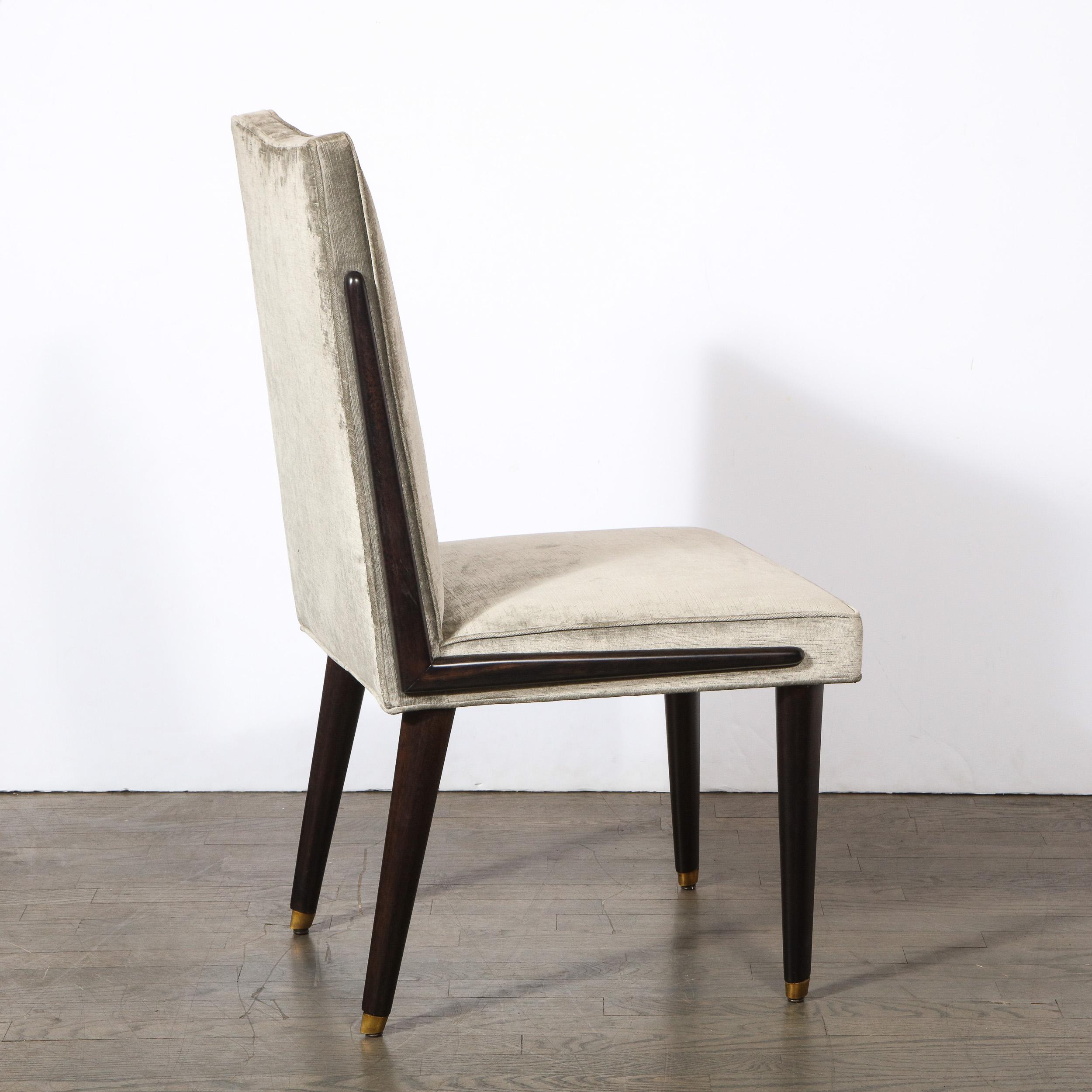 Pair of Mid-Century Modern Ebonized Walnut & Platinum Velvet Side Chairs 6