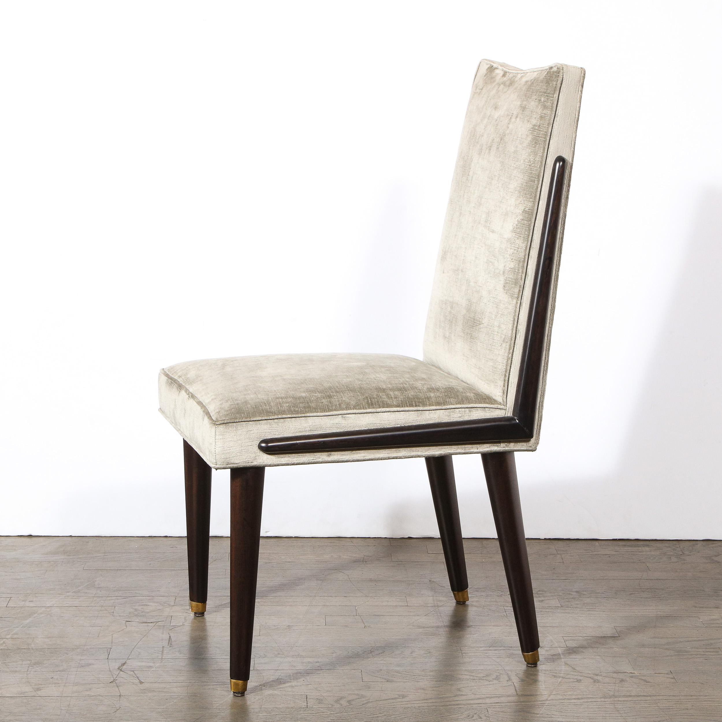 Mid-20th Century Pair of Mid-Century Modern Ebonized Walnut & Platinum Velvet Side Chairs