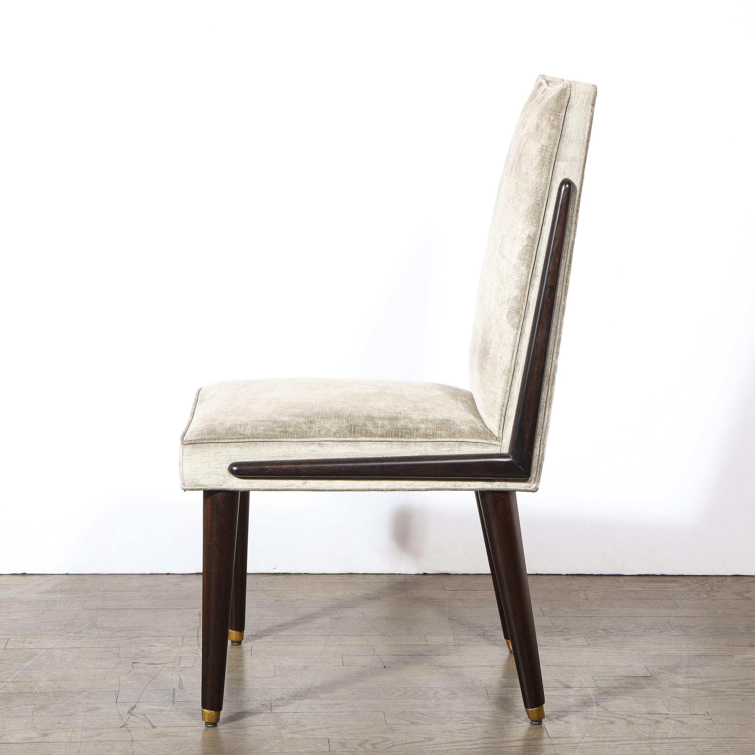 Pair of Mid-Century Modern Ebonized Walnut & Platinum Velvet Side Chairs 1