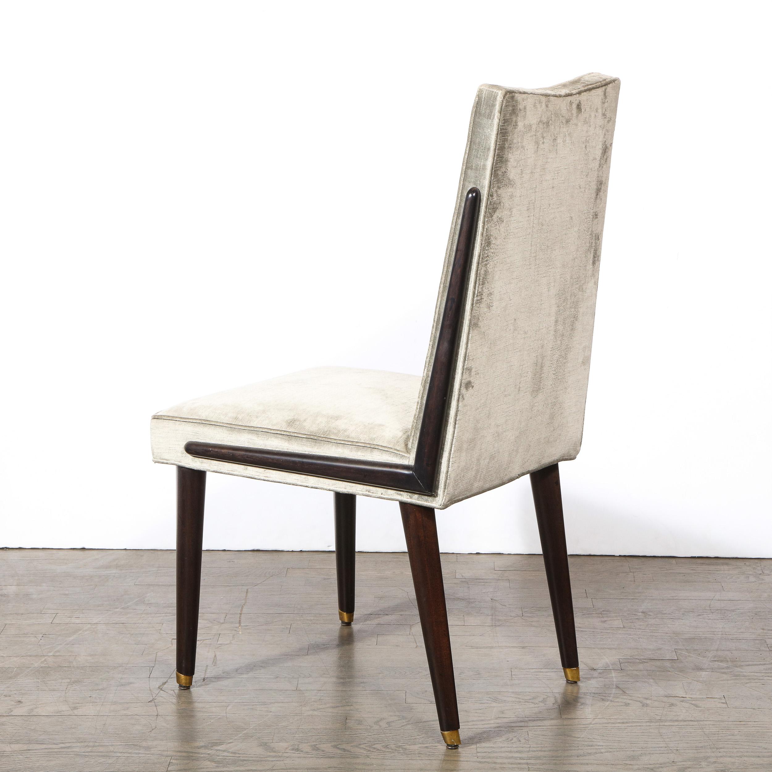 Pair of Mid-Century Modern Ebonized Walnut & Platinum Velvet Side Chairs 2