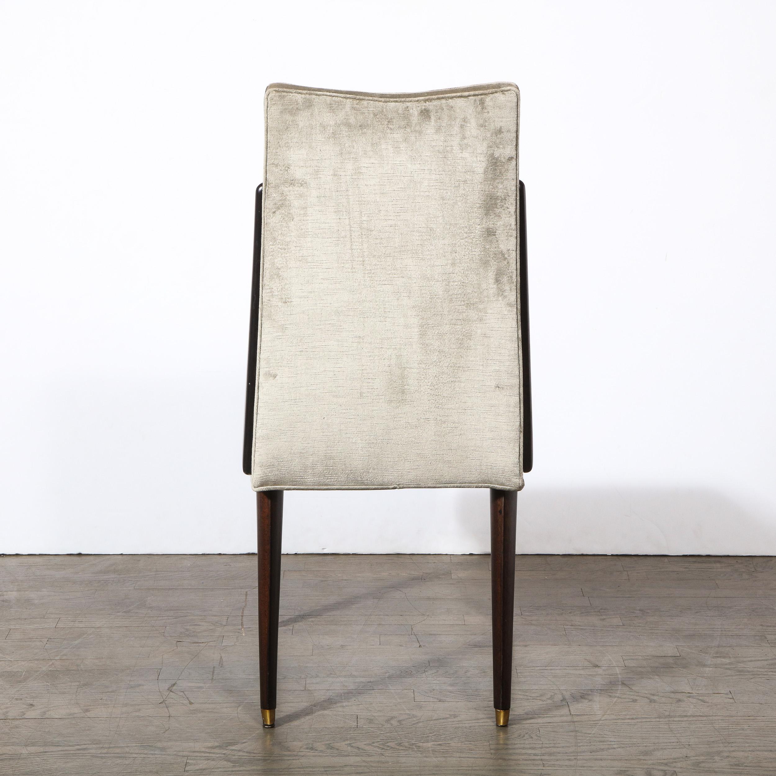 Pair of Mid-Century Modern Ebonized Walnut & Platinum Velvet Side Chairs 4