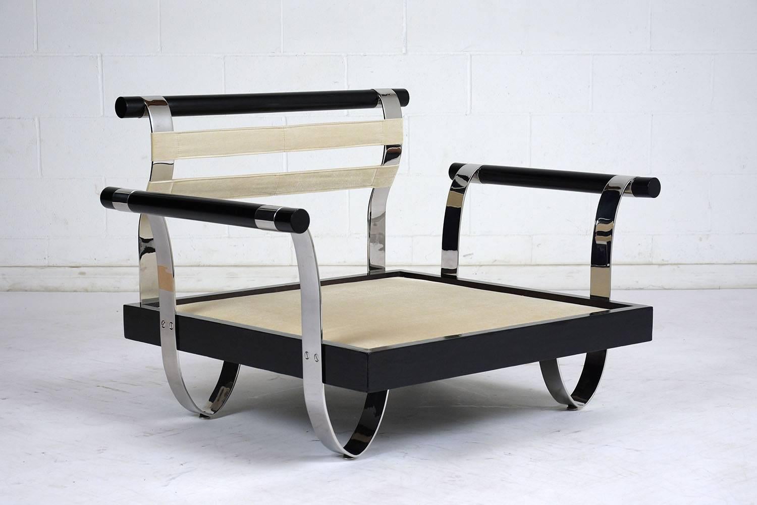 Pair of Mid-Century Modern Ebonized Wood and Chrome Lounge Chairs 4