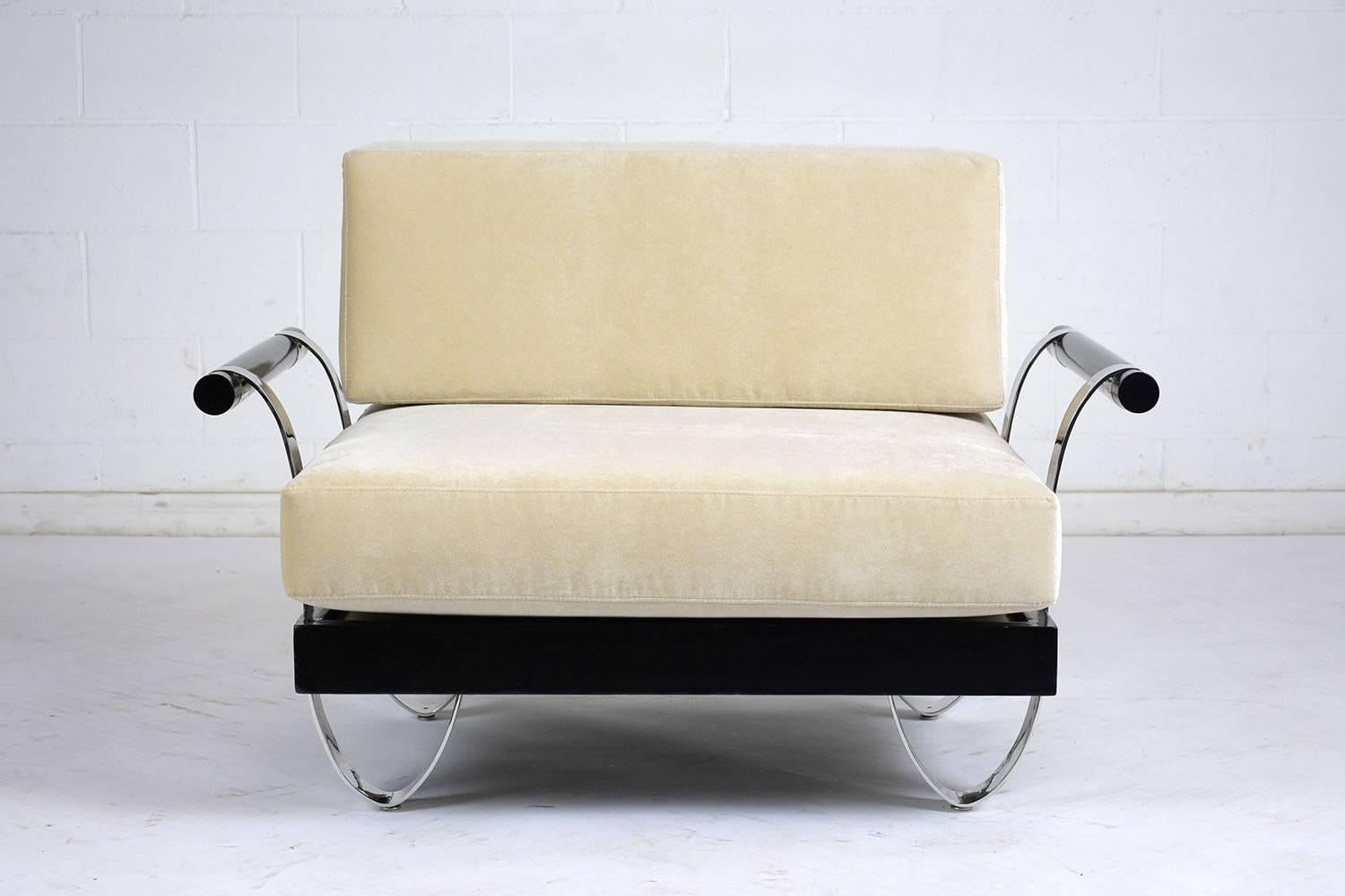 Steel Pair of Mid-Century Modern Ebonized Wood and Chrome Lounge Chairs