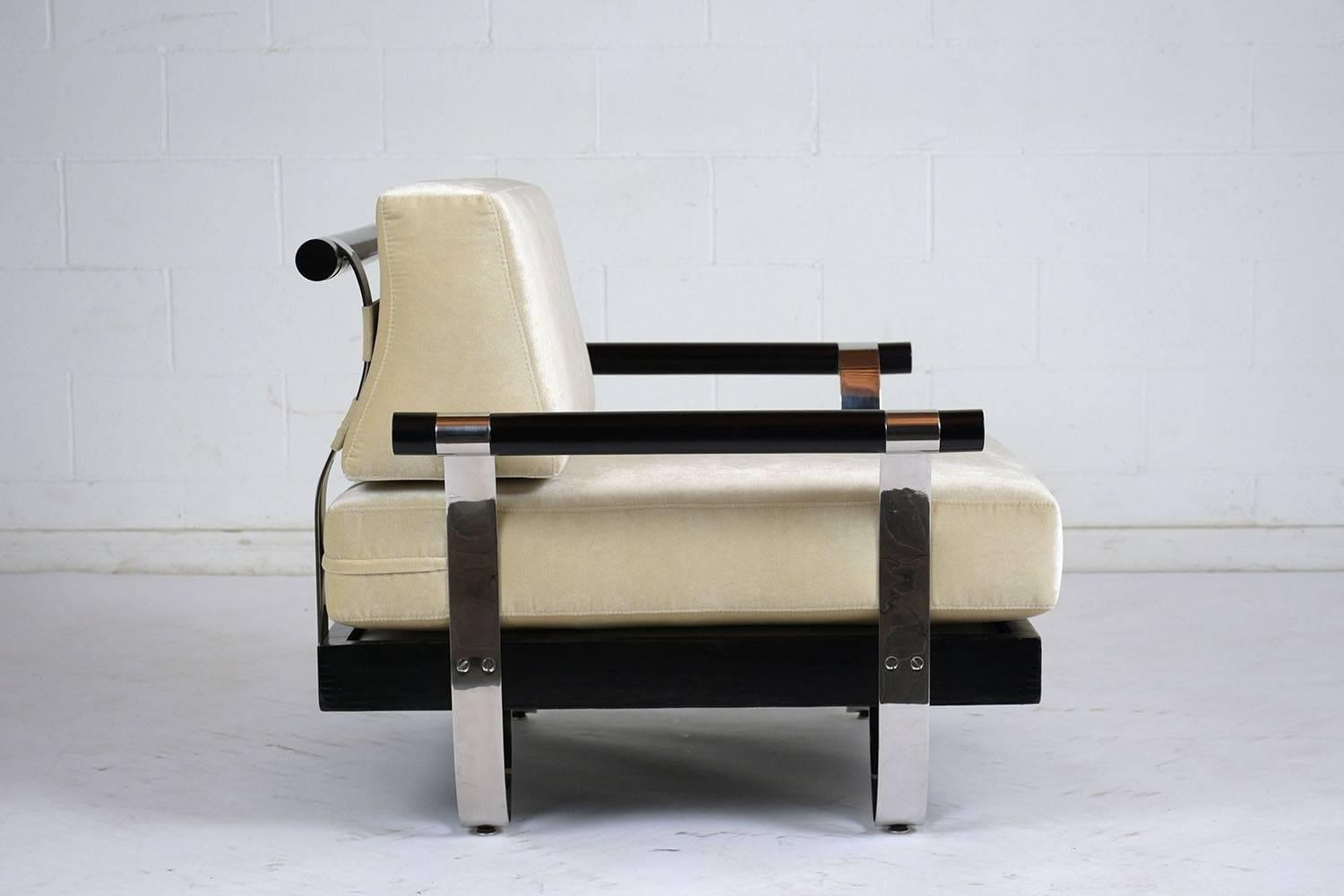 Pair of Mid-Century Modern Ebonized Wood and Chrome Lounge Chairs 2