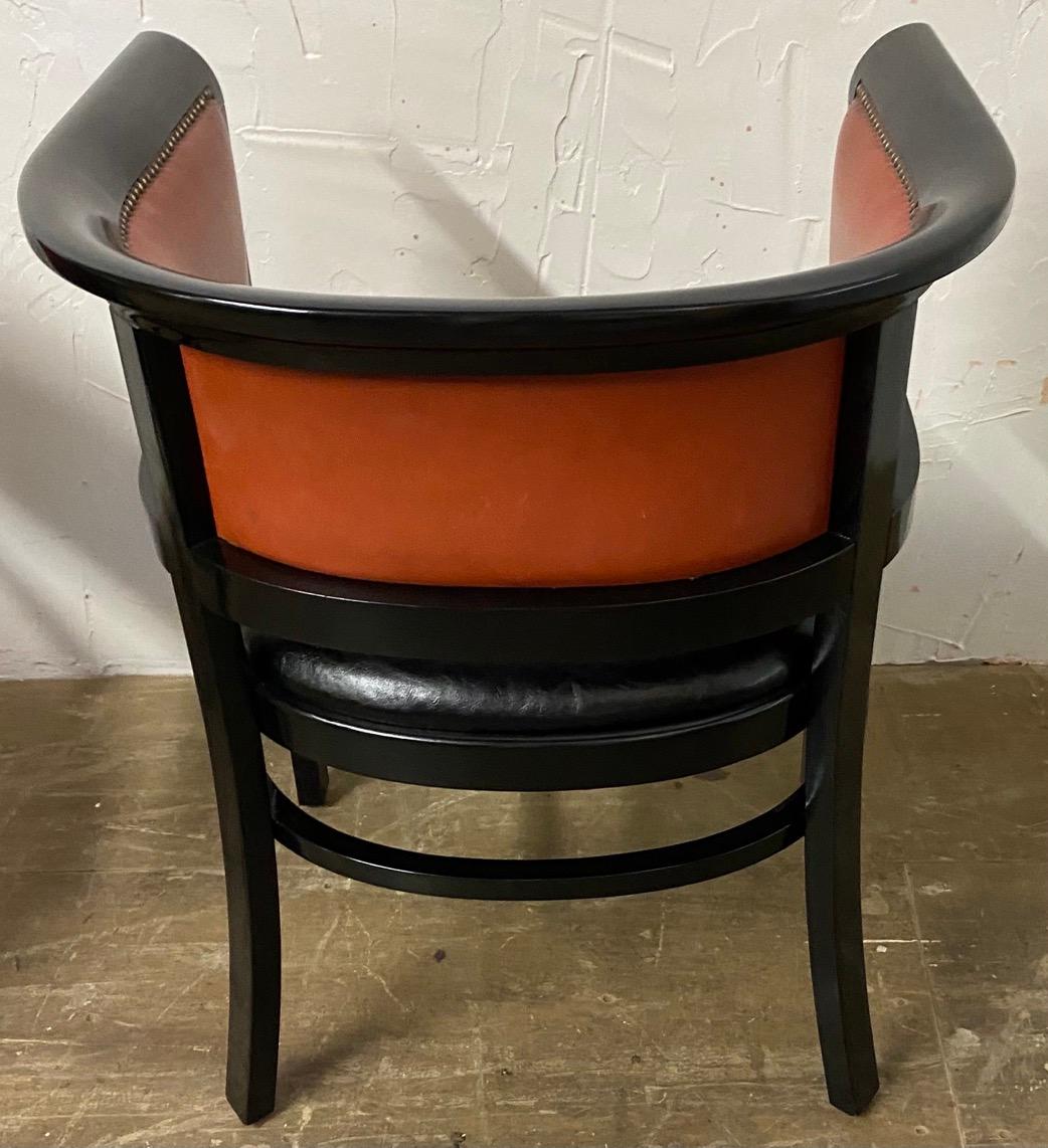 Painted Pair of Mid-Century Modern Ebony Black Lacquered Arm Chairs For Sale